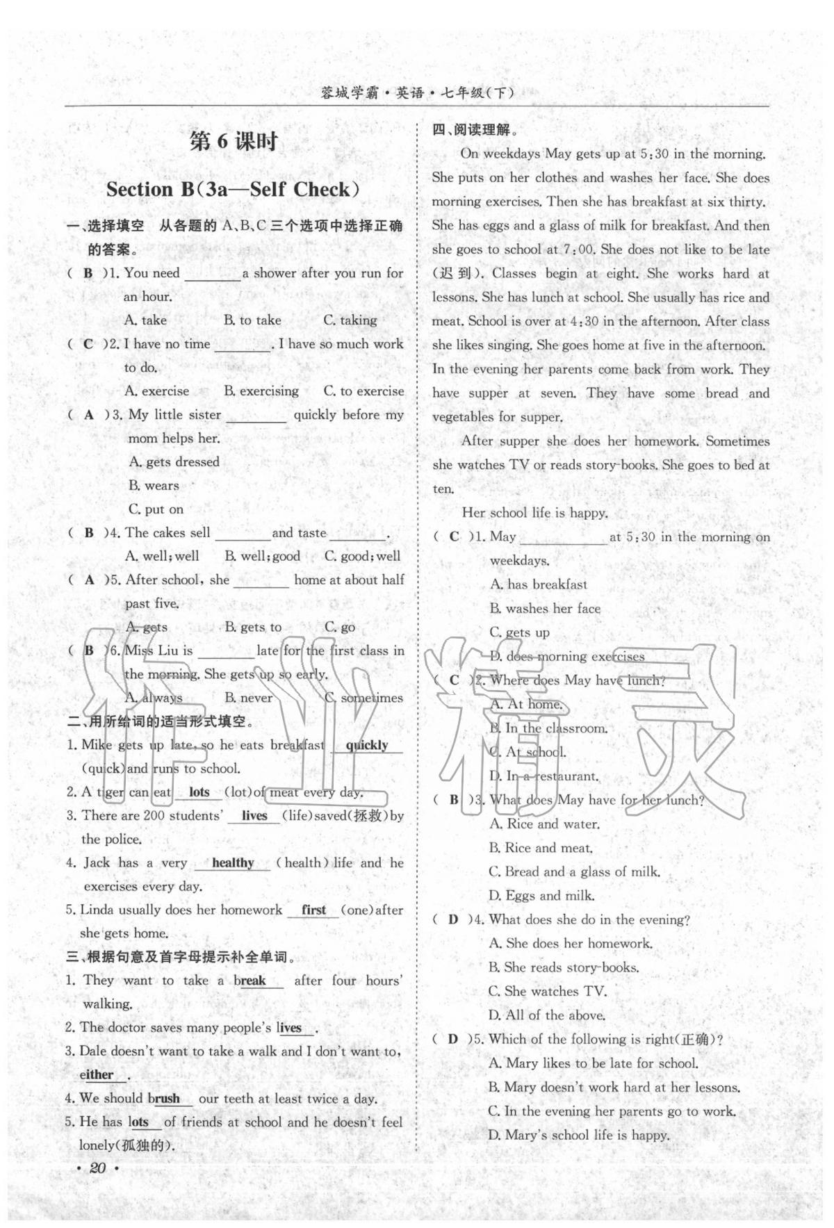 2020年蓉城學(xué)霸七年級(jí)英語(yǔ)下冊(cè)人教版 第20頁(yè)