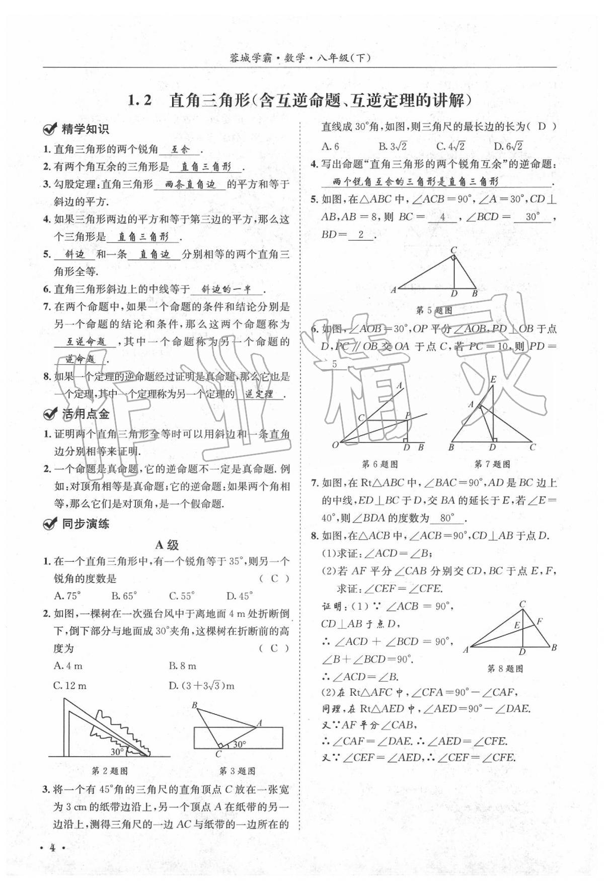 2020年蓉城學(xué)霸八年級數(shù)學(xué)下冊北師大版 第8頁