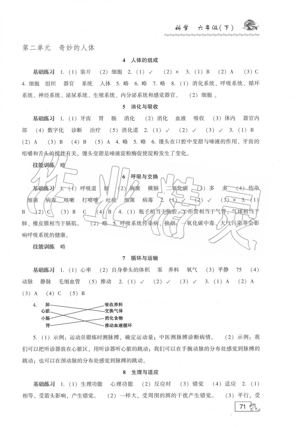 2020年1課1練六年級科學(xué)下冊冀教版 參考答案第2頁