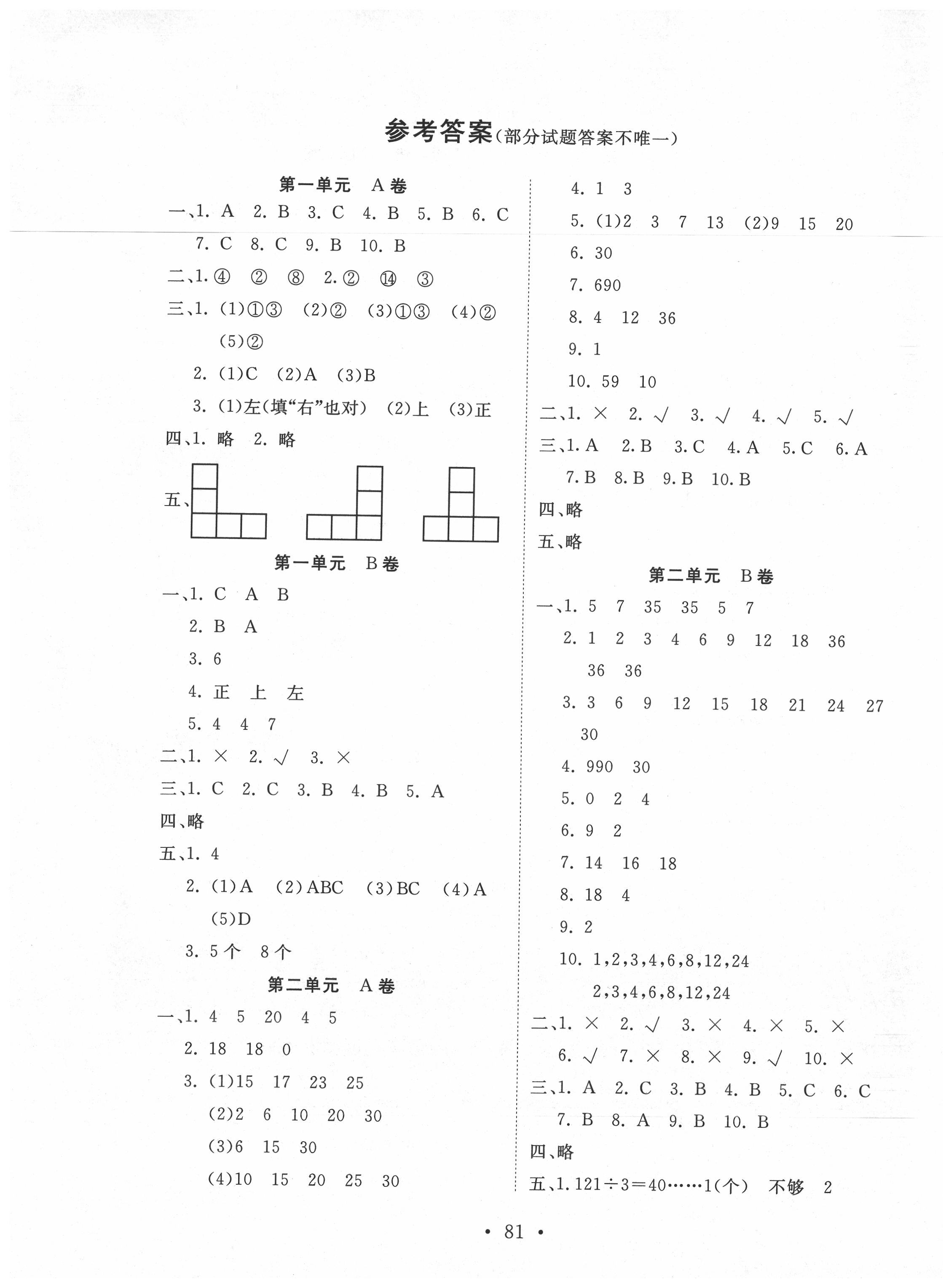 2020年单元评价测试卷五年级数学下册人教版 第1页