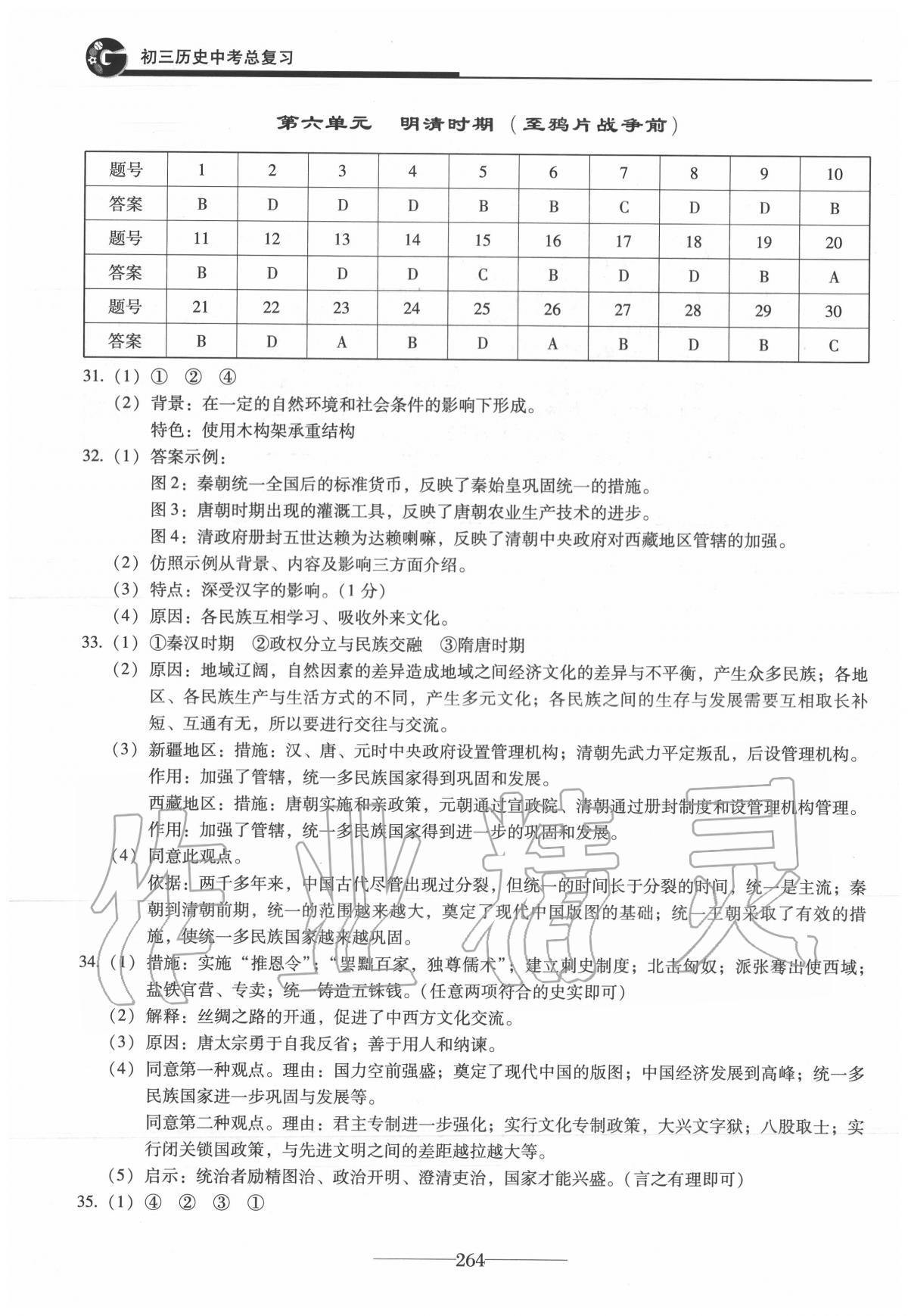 2020年初三历史中考总复习 参考答案第1页