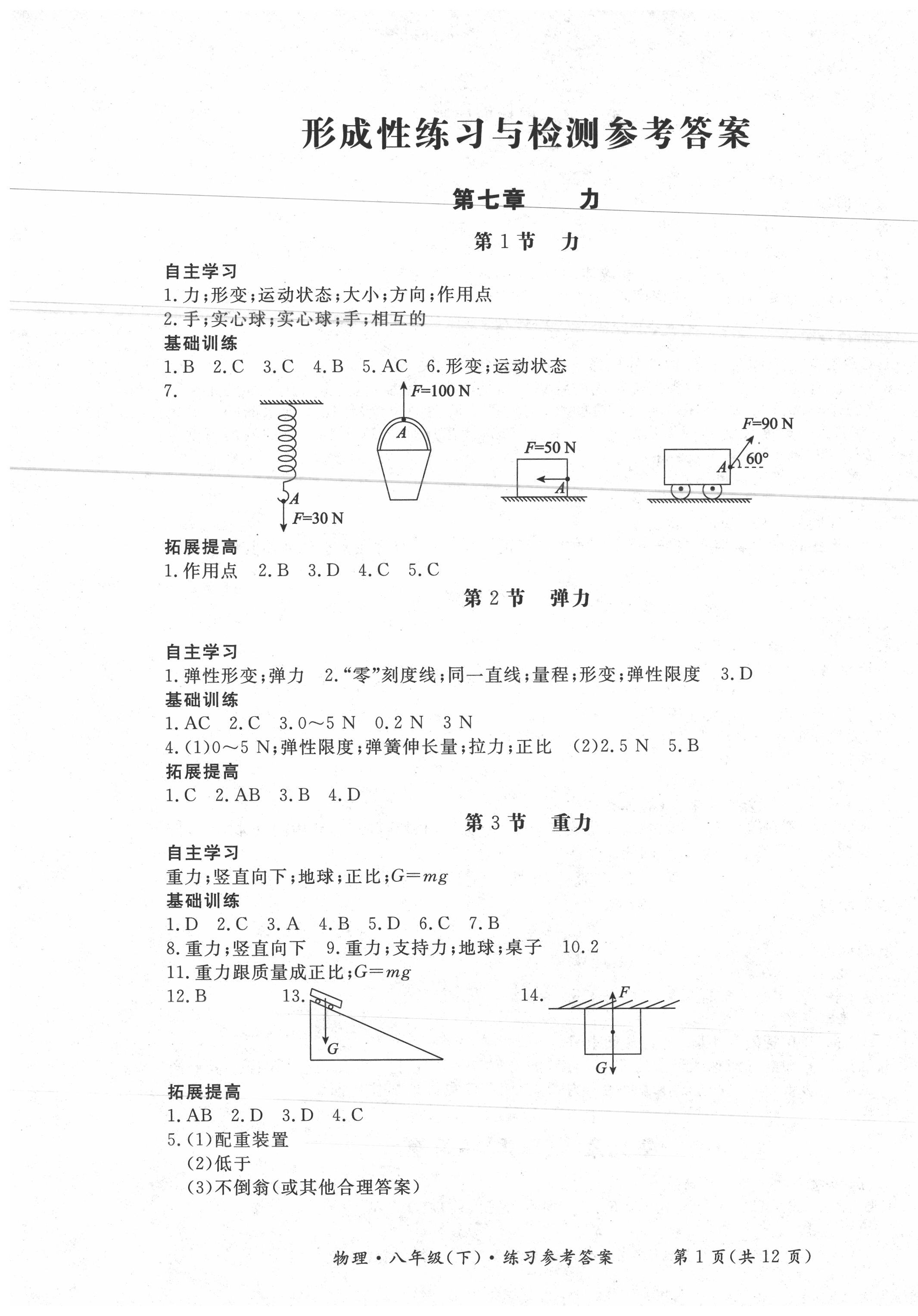 2020年形成性練習(xí)與檢測(cè)八年級(jí)物理下冊(cè)人教版 第1頁(yè)