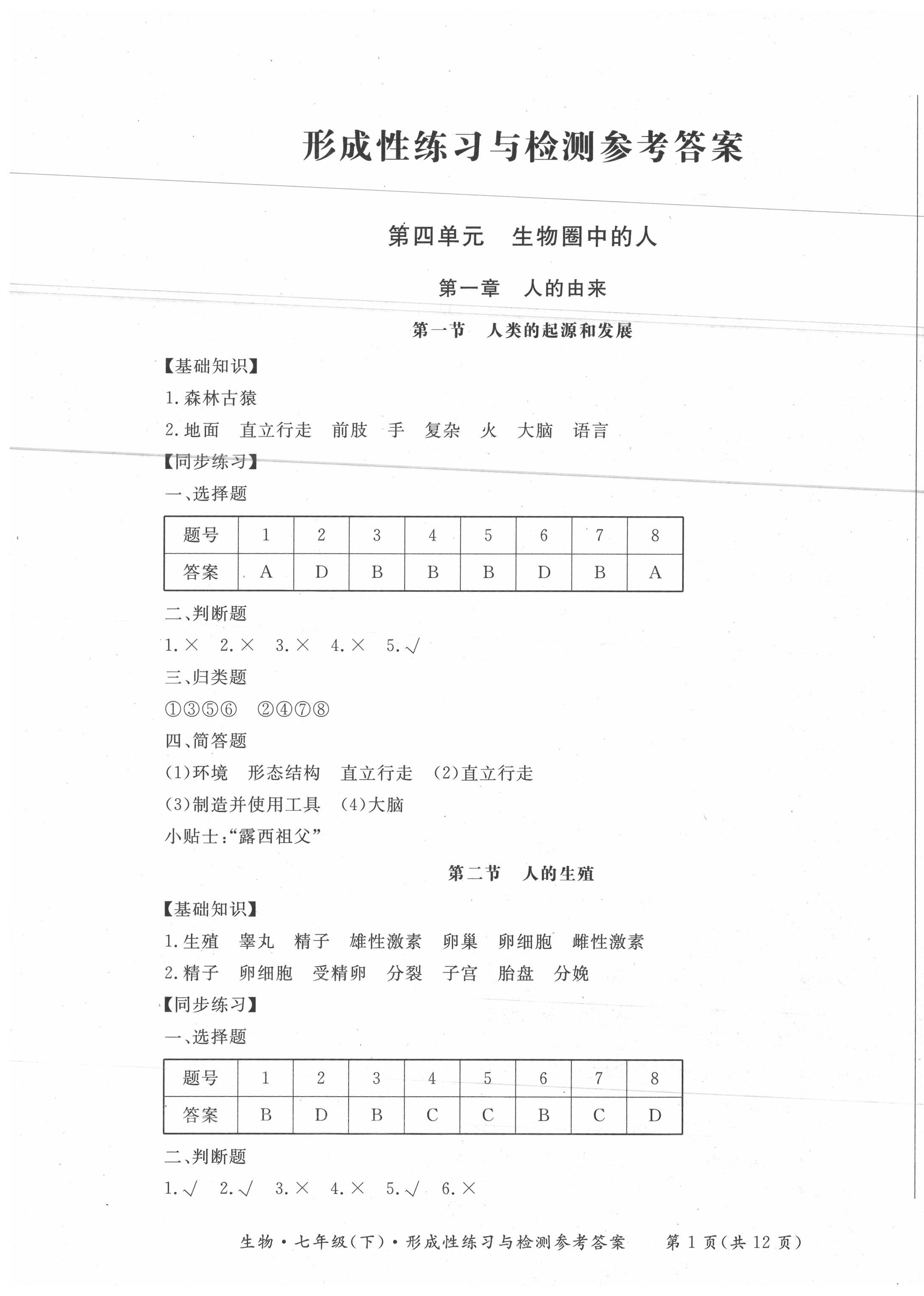 2020年形成性練習(xí)與檢測七年級生物下冊人教版 第1頁