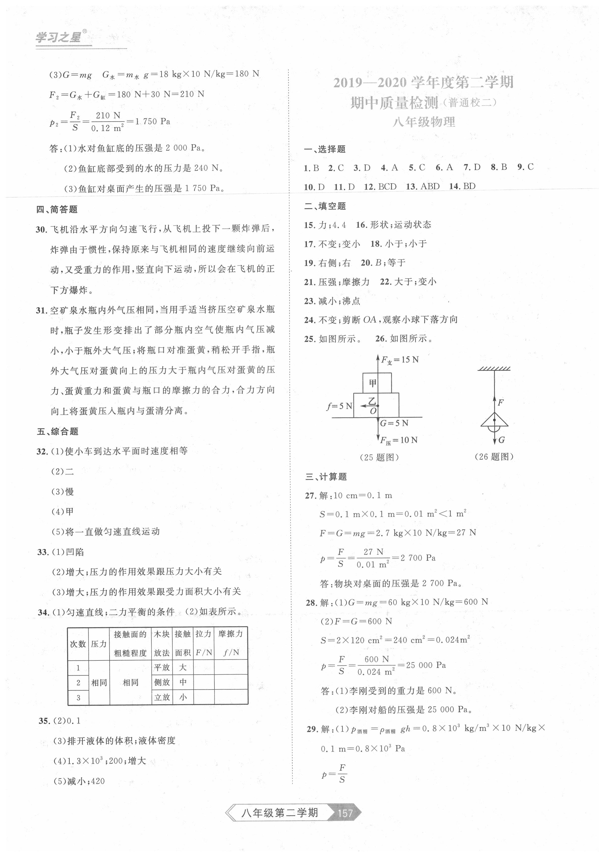 2020年名校大考卷八年級物理下冊人教版 第5頁