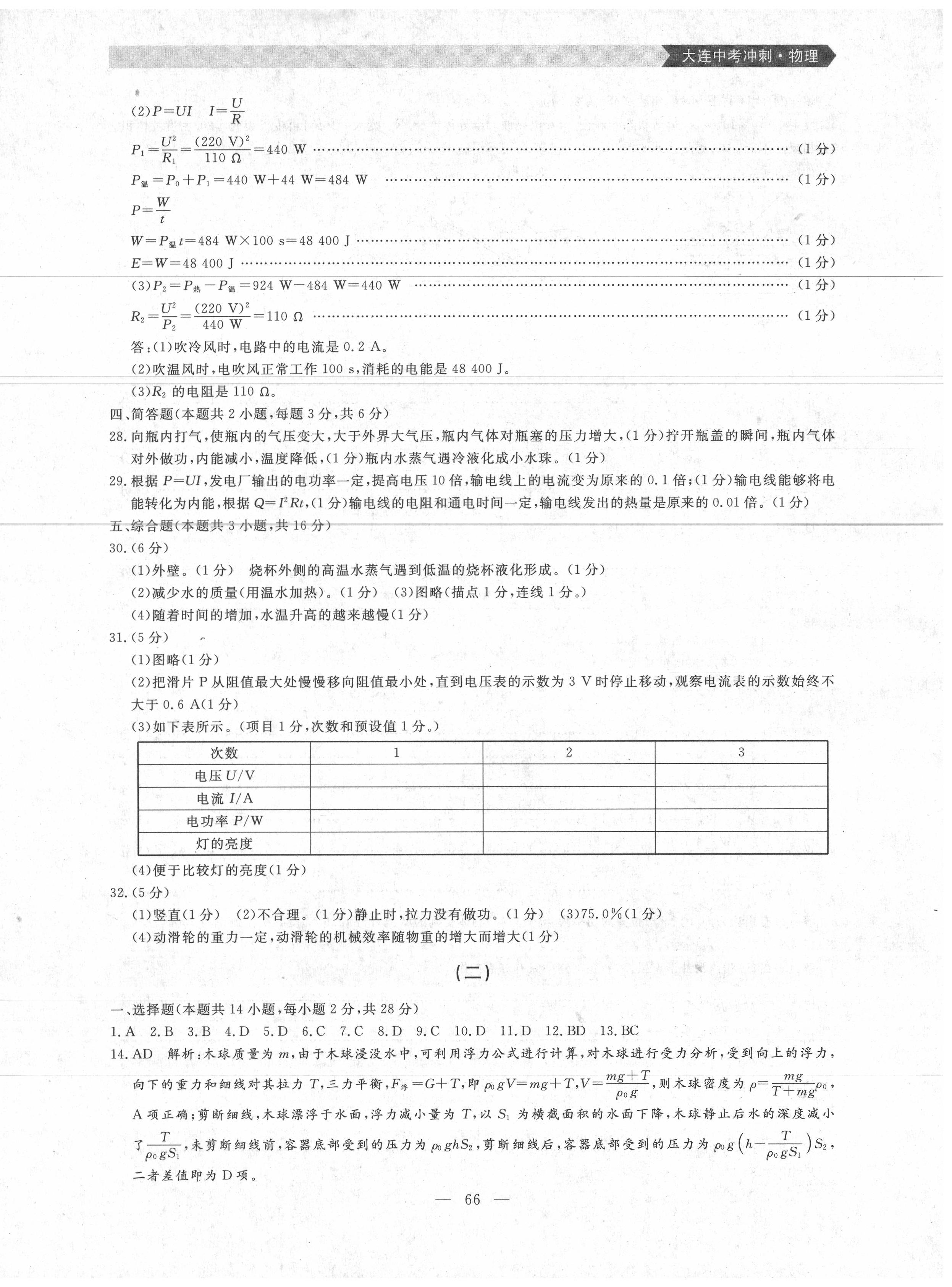 2020年大連中考沖刺模擬試卷物理 第2頁