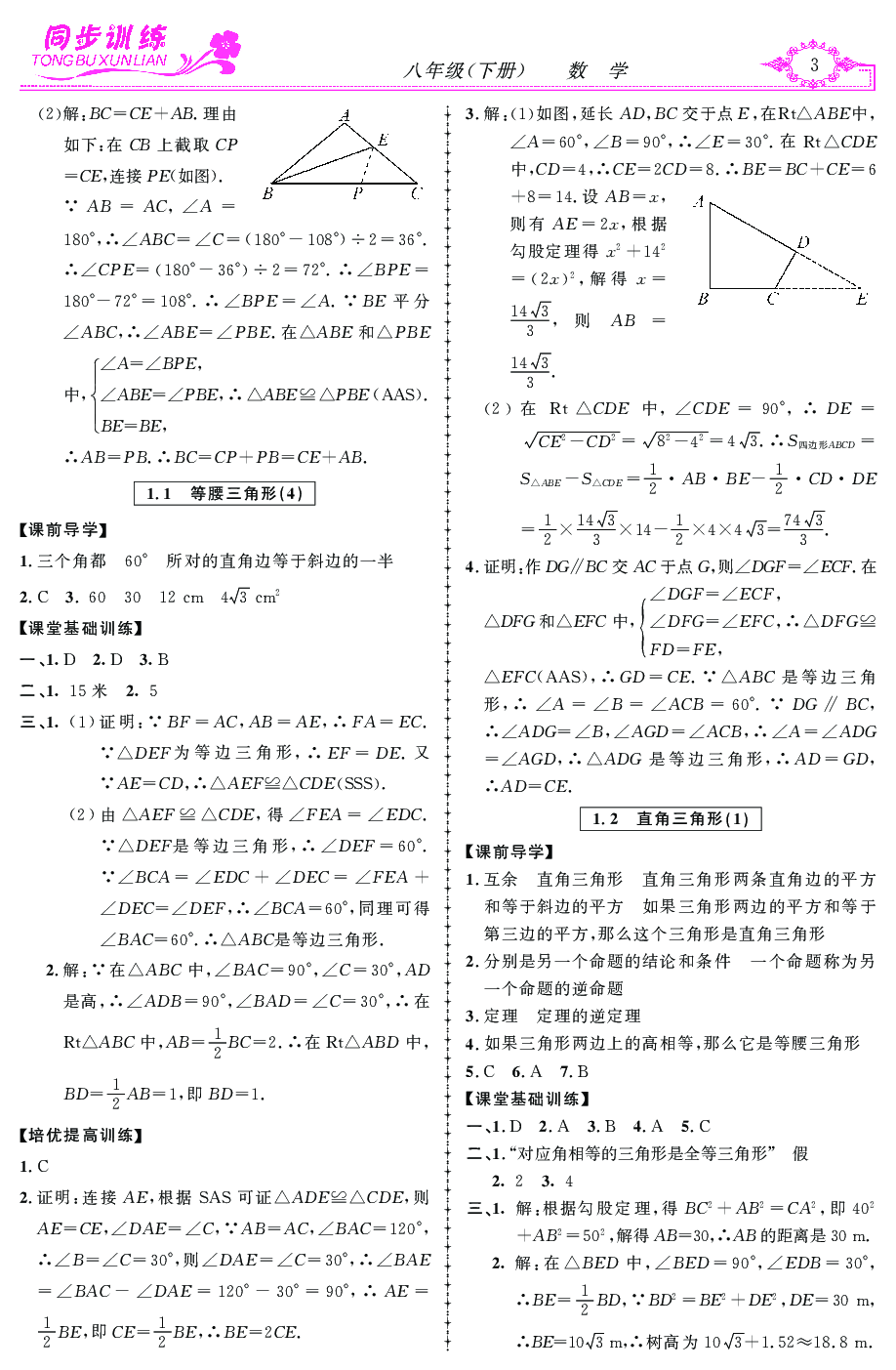 2020年同步訓(xùn)練創(chuàng)新作業(yè)八年級(jí)數(shù)學(xué)下冊(cè) 第3頁(yè)