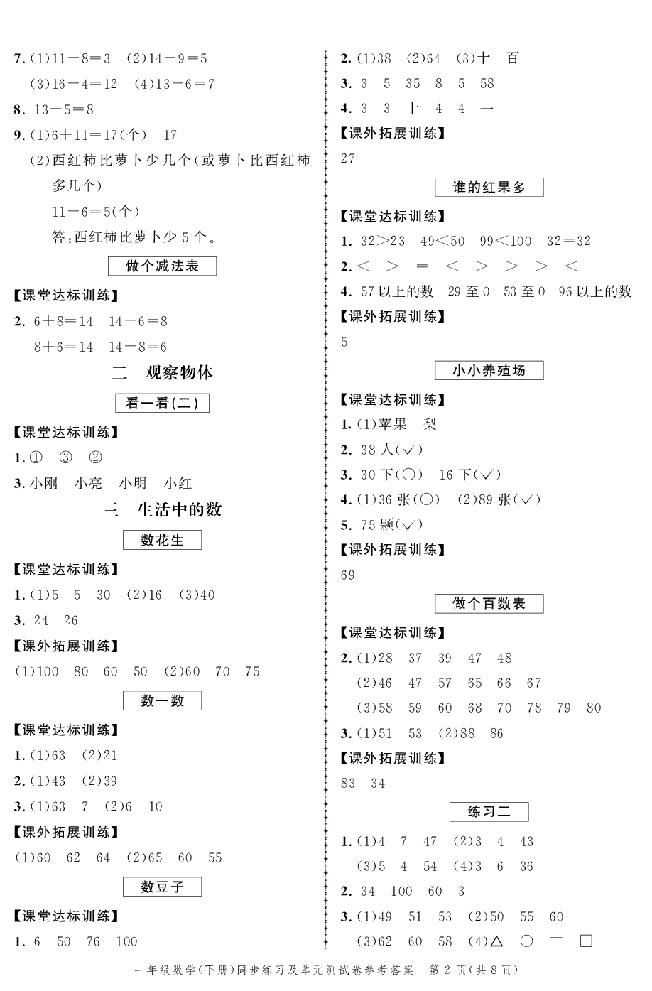 2020年同步练习创新作业一年级数学下册北师大版 第2页