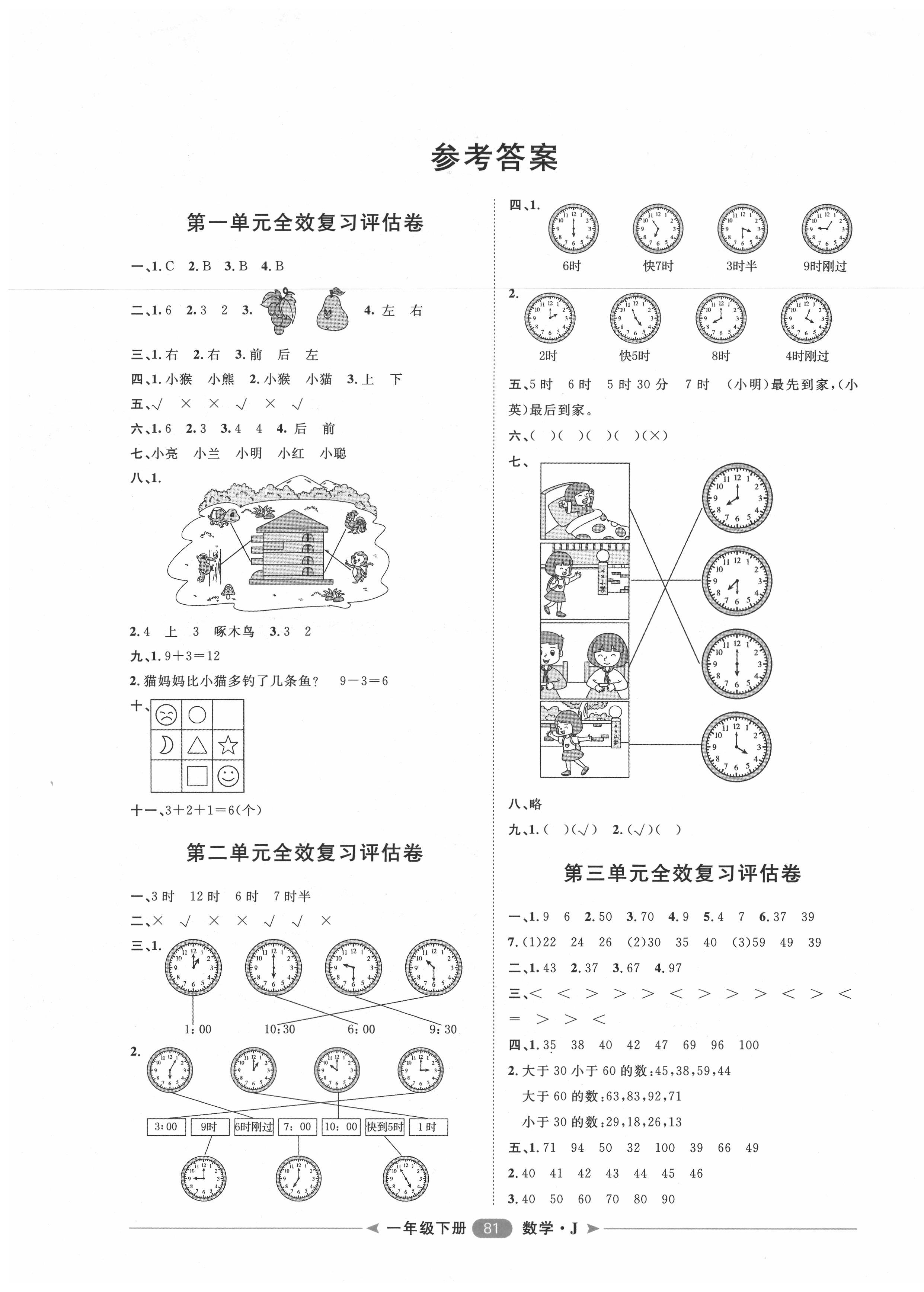 2020年陽(yáng)光計(jì)劃第二步單元期末復(fù)習(xí)與評(píng)價(jià)一年級(jí)數(shù)學(xué)下冊(cè)冀教版 第1頁(yè)