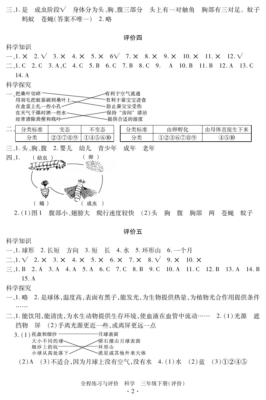 2020年全程练习与评价三年级科学下册教科版评价专版 参考答案第2页