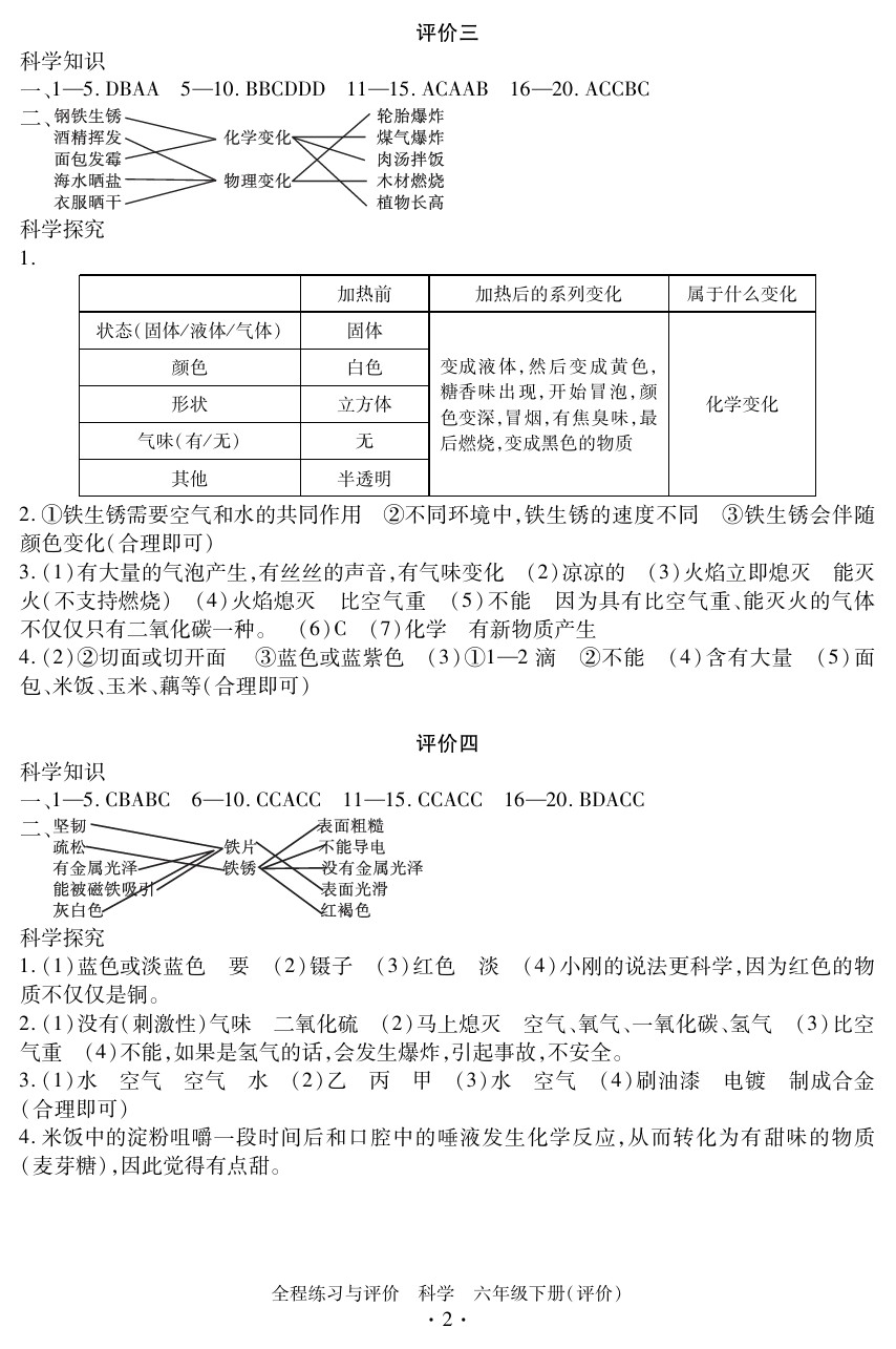 2020年全程練習(xí)與評價六年級科學(xué)下冊教科版 參考答案第2頁