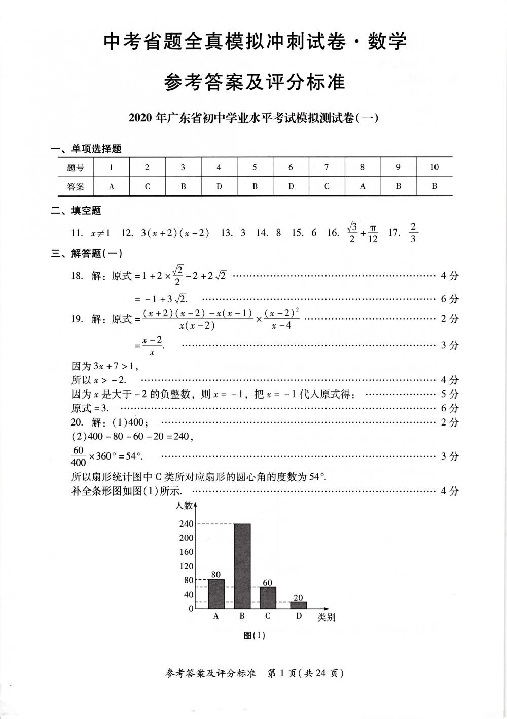 2020年中考省題全真模擬沖刺試卷九年級數學中考用書通用版 參考答案第1頁