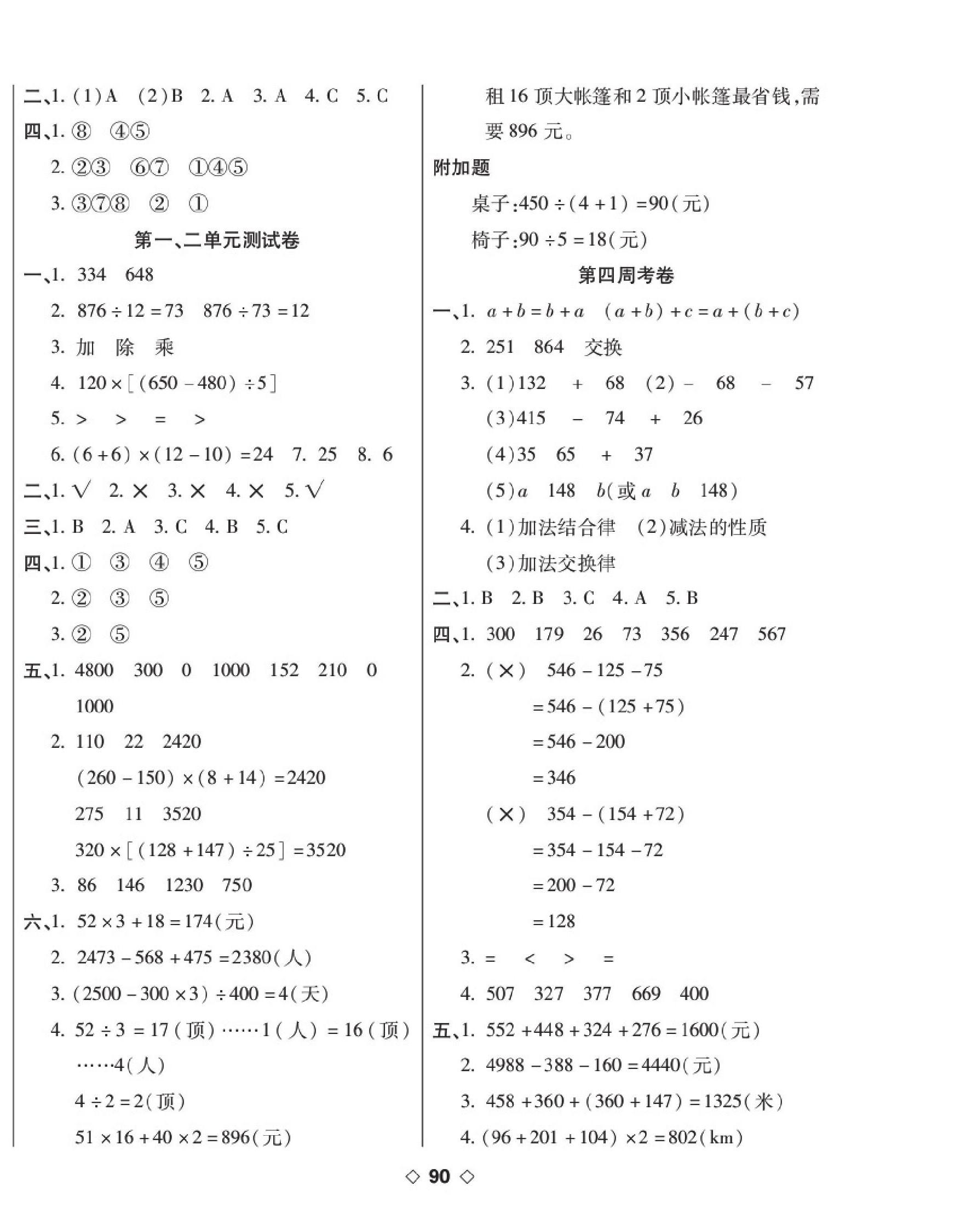 2020年考易百分百周末提優(yōu)訓練四年級數學下冊人教版 第2頁