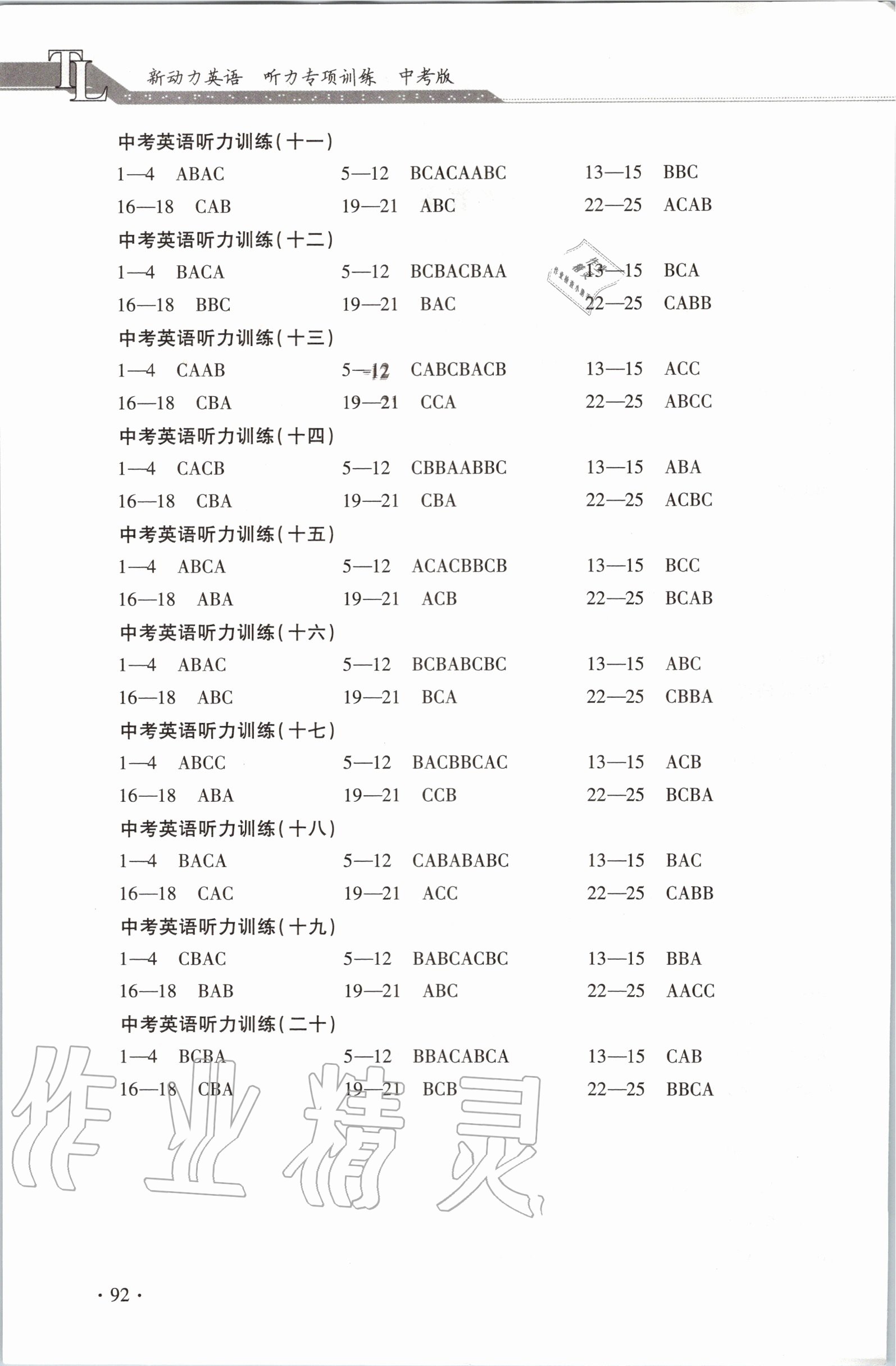 2020年新动力英语听力专项训练 参考答案第2页