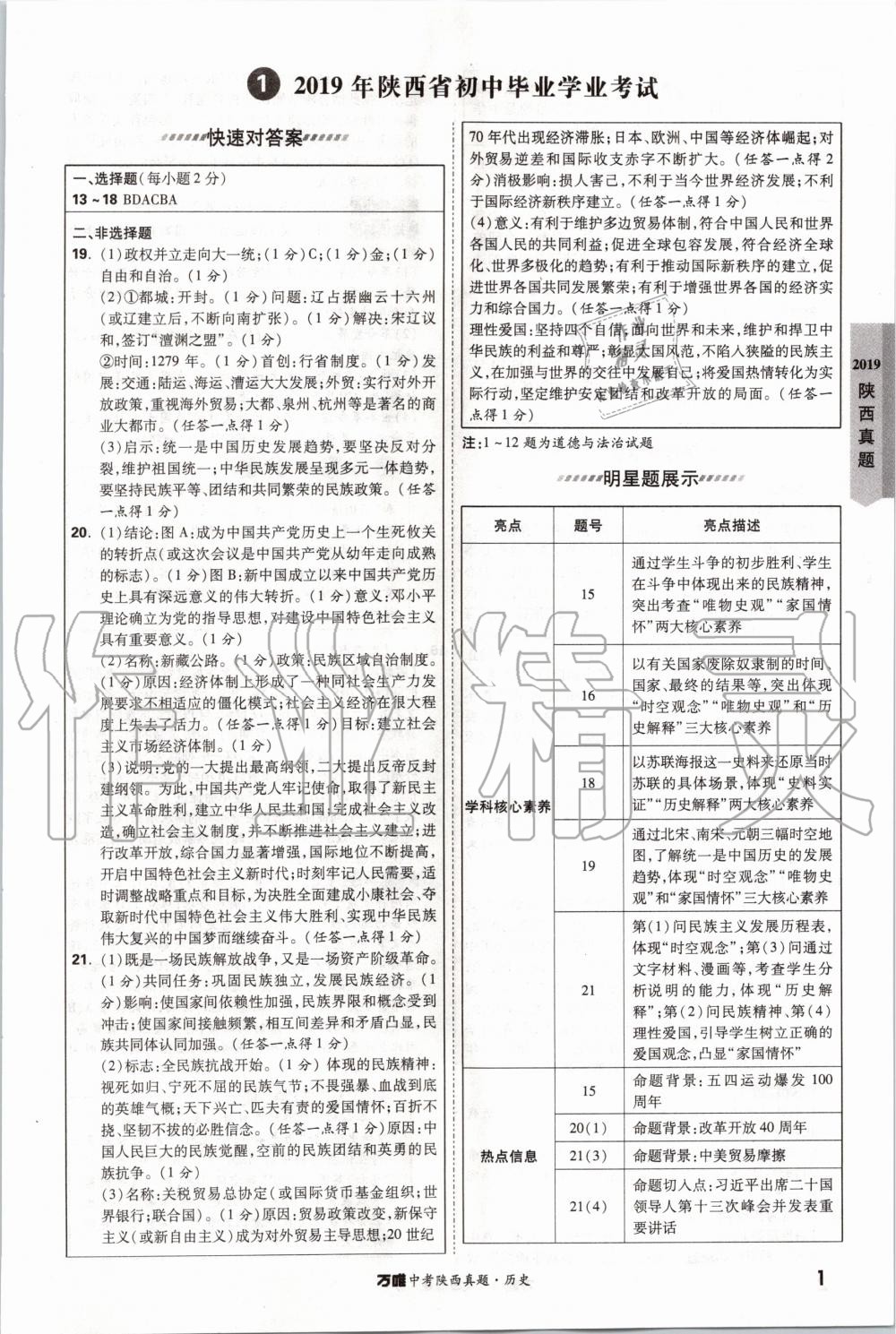 2020年萬唯中考陜西真題歷史 第1頁