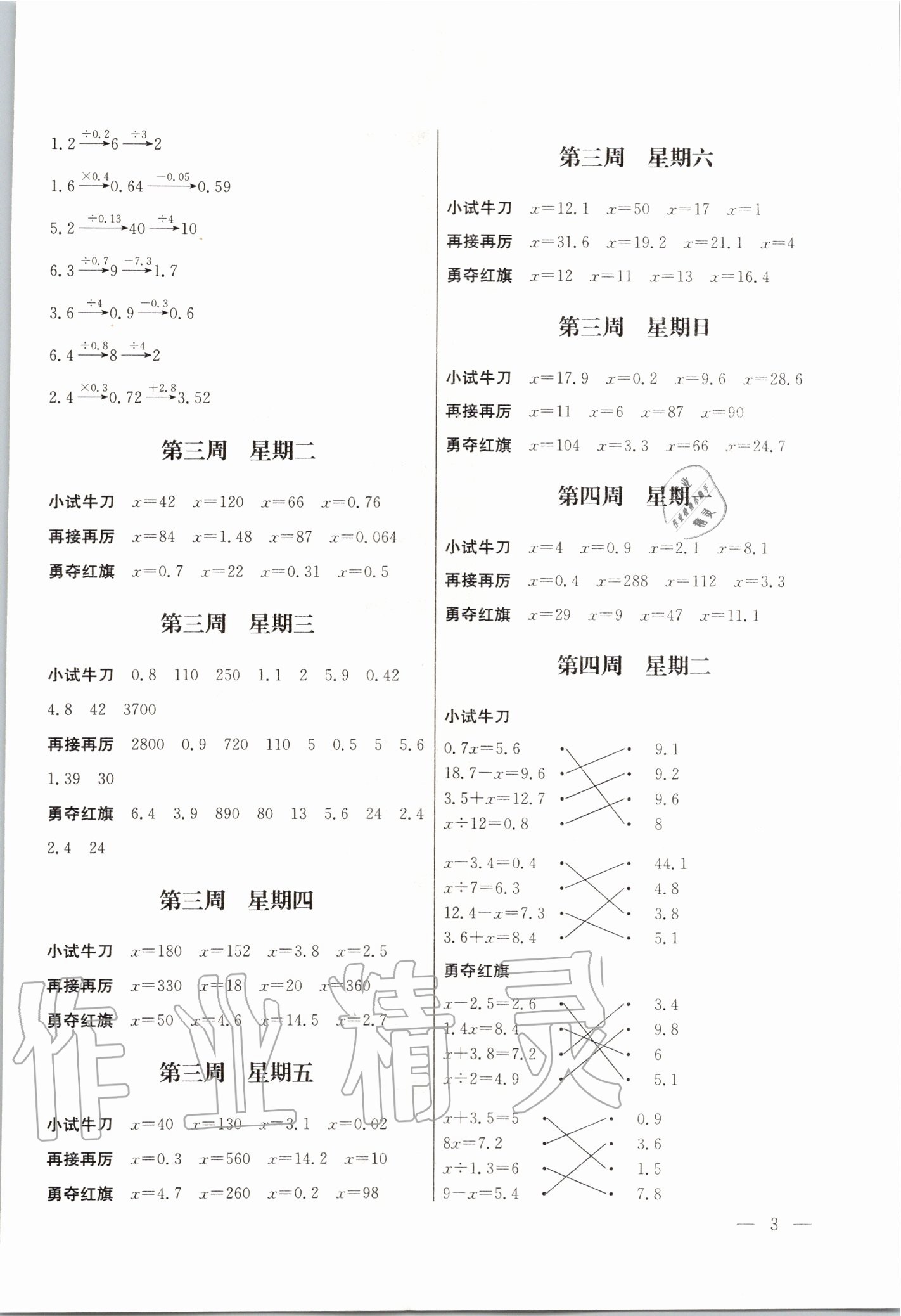 2020年口算心算速算五年級(jí)下冊(cè)江蘇鳳凰美術(shù)出版社 第3頁(yè)