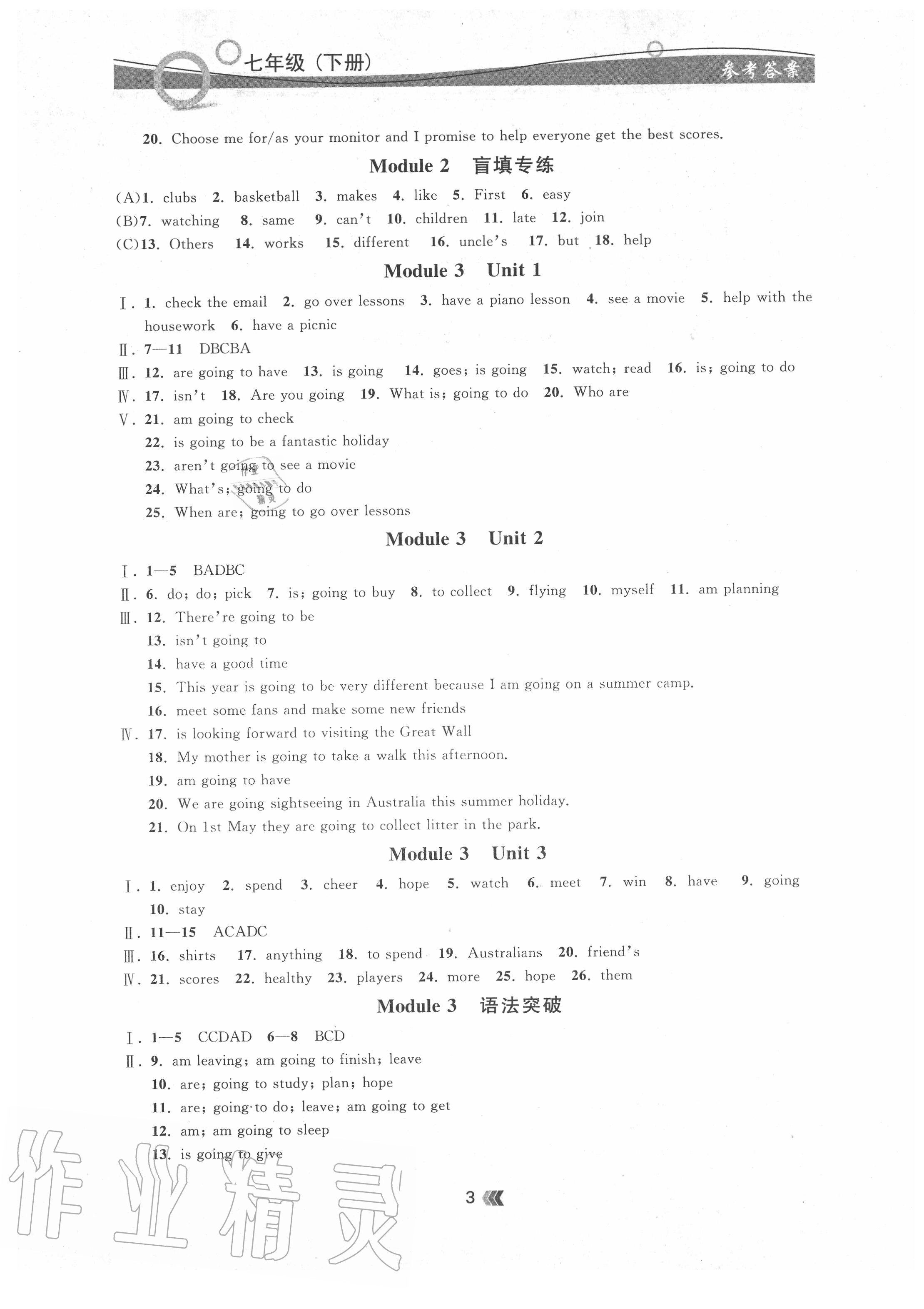 2020年點(diǎn)石成金金牌奪冠七年級(jí)英語(yǔ)下冊(cè)外研版 參考答案第3頁(yè)