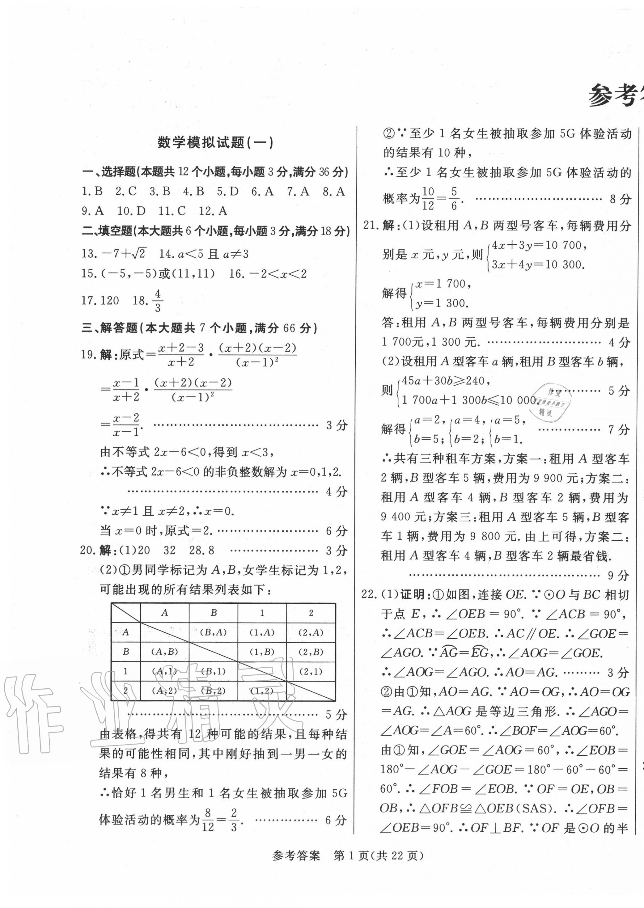 2020年亮點激活中考仿真模擬卷數(shù)學 第1頁