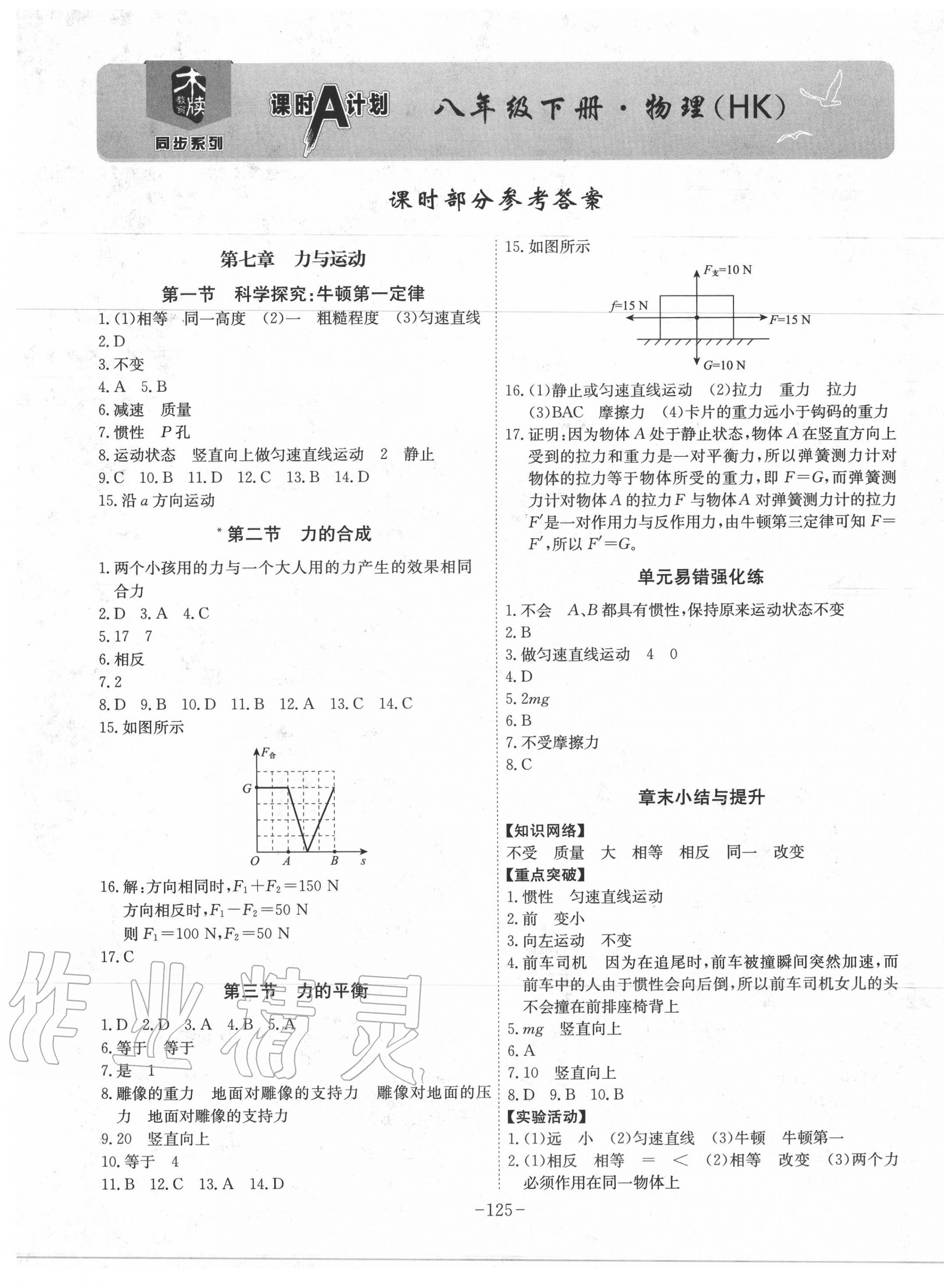 2020年課時(shí)A計(jì)劃八年級物理下冊滬科版 第1頁