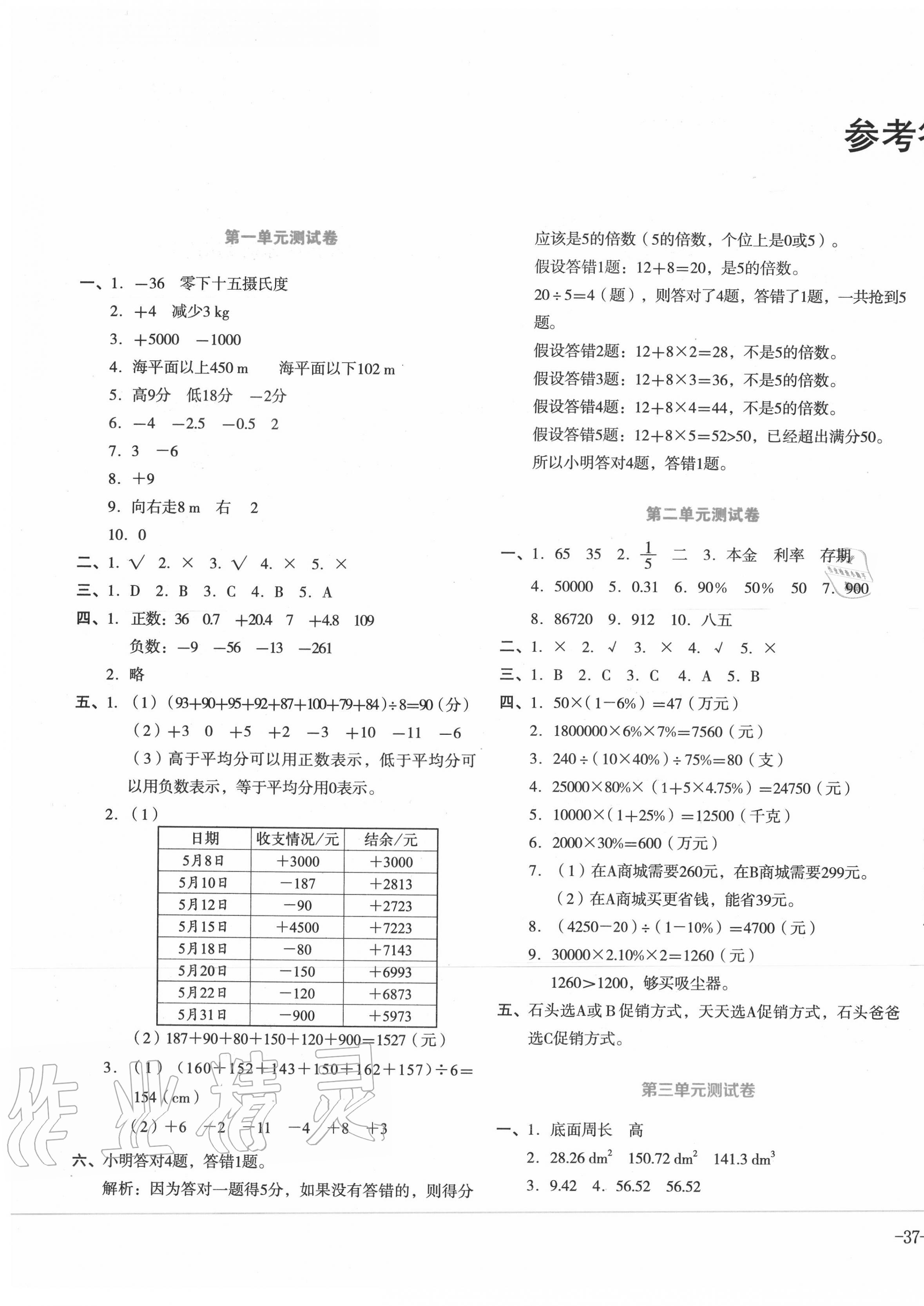 2020年湘教考苑单元测试卷六年级数学下册人教版 第1页