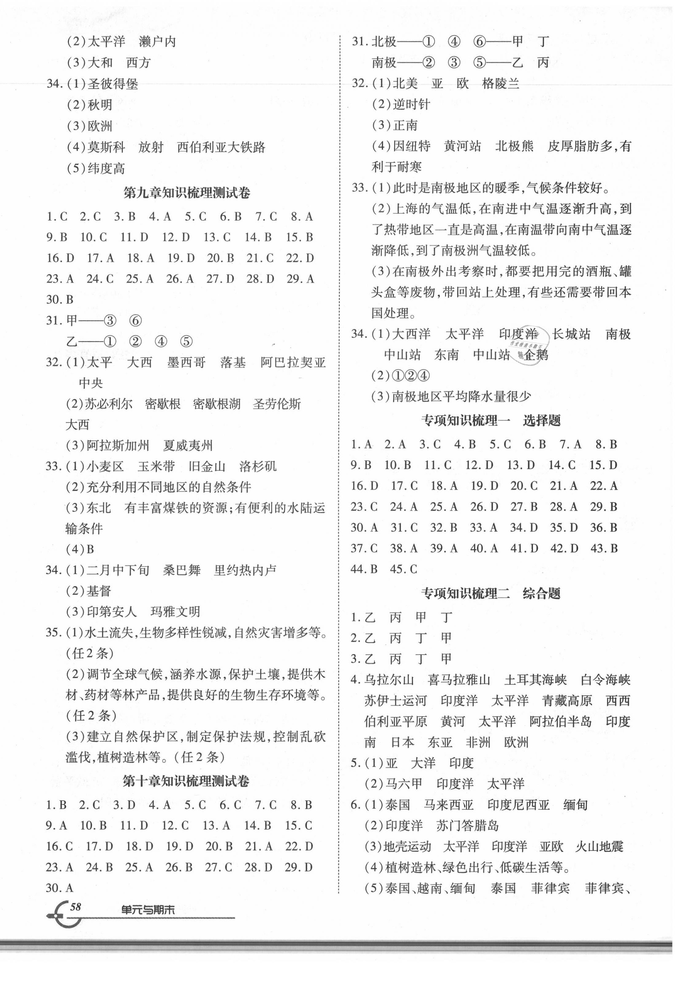 2020年优品单元与期末七年级地理下册人教版 参考答案第2页