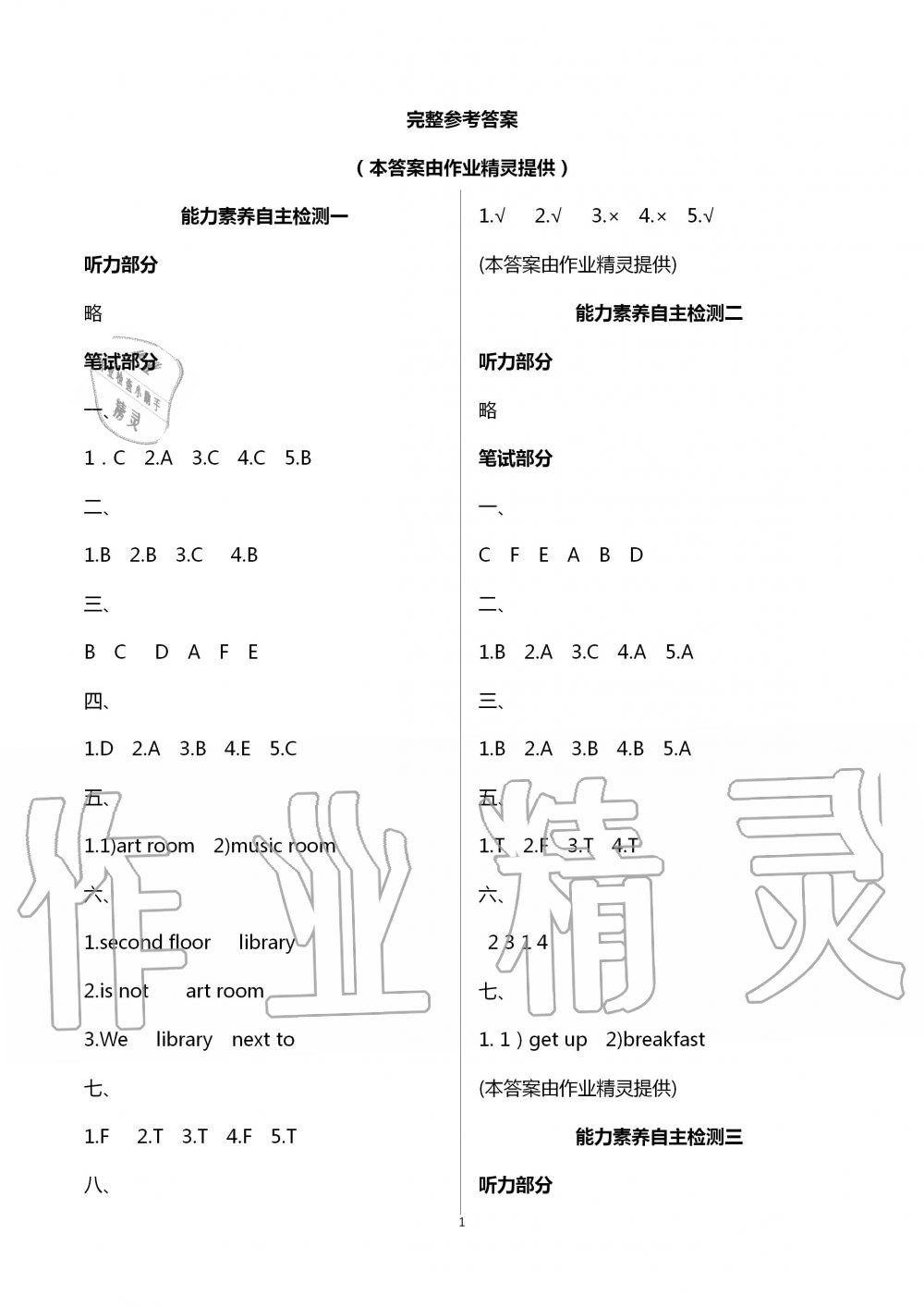 2020年能力素養(yǎng)自主檢測(cè)單元檢測(cè)卷四年級(jí)英語(yǔ)下冊(cè)人教版 第1頁(yè)