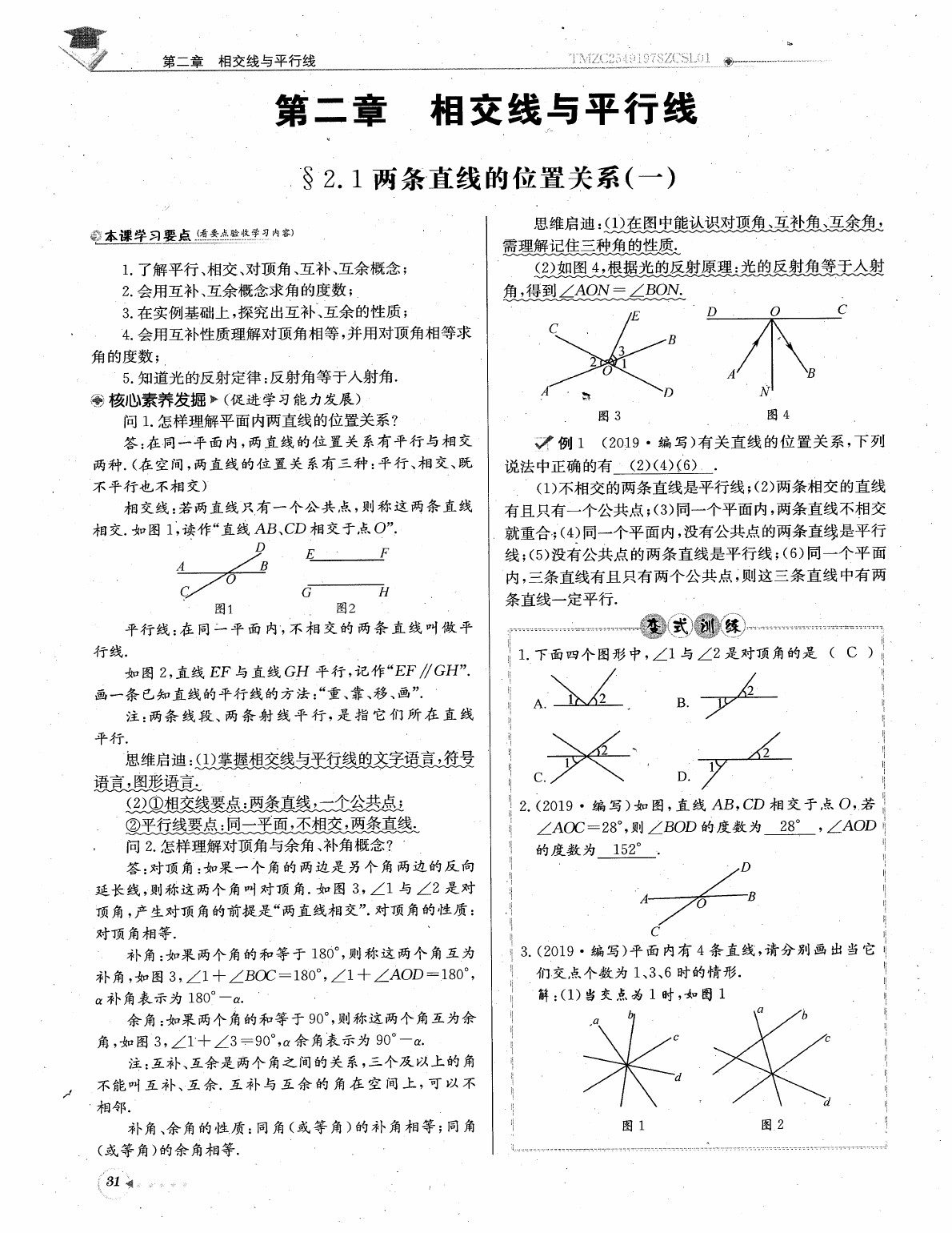 2020年每日核心导学七年级数学下册北师大版 参考答案第33页