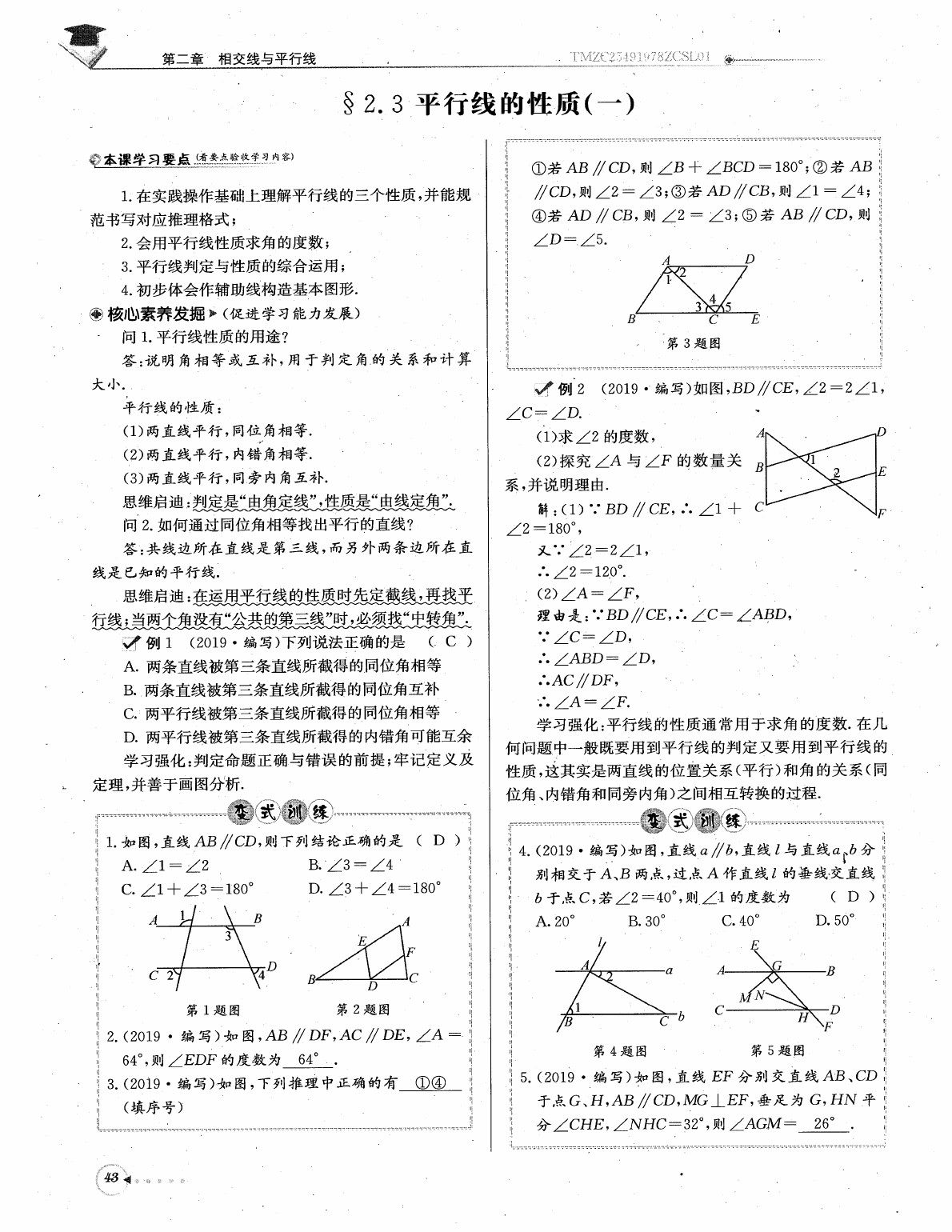 2020年每日核心导学七年级数学下册北师大版 参考答案第45页