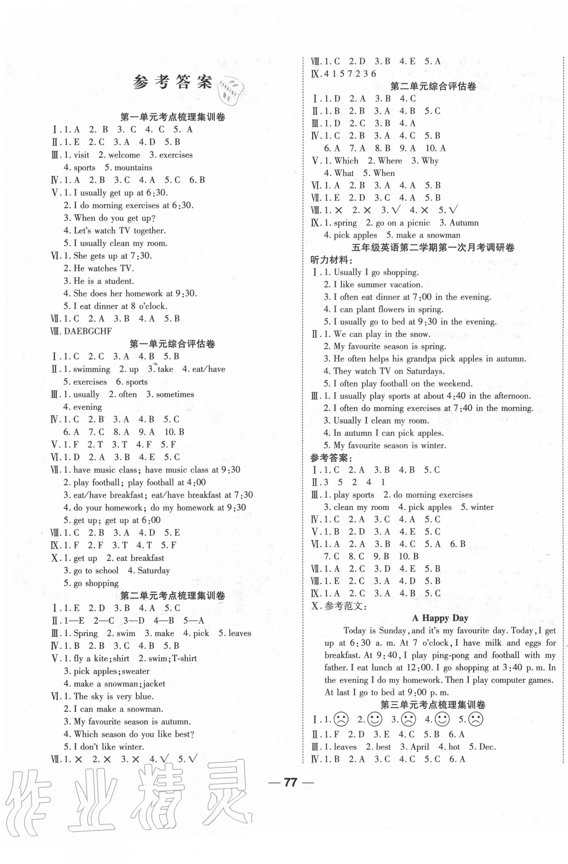 2020年一線調(diào)研卷五年級英語下冊人教版 第1頁