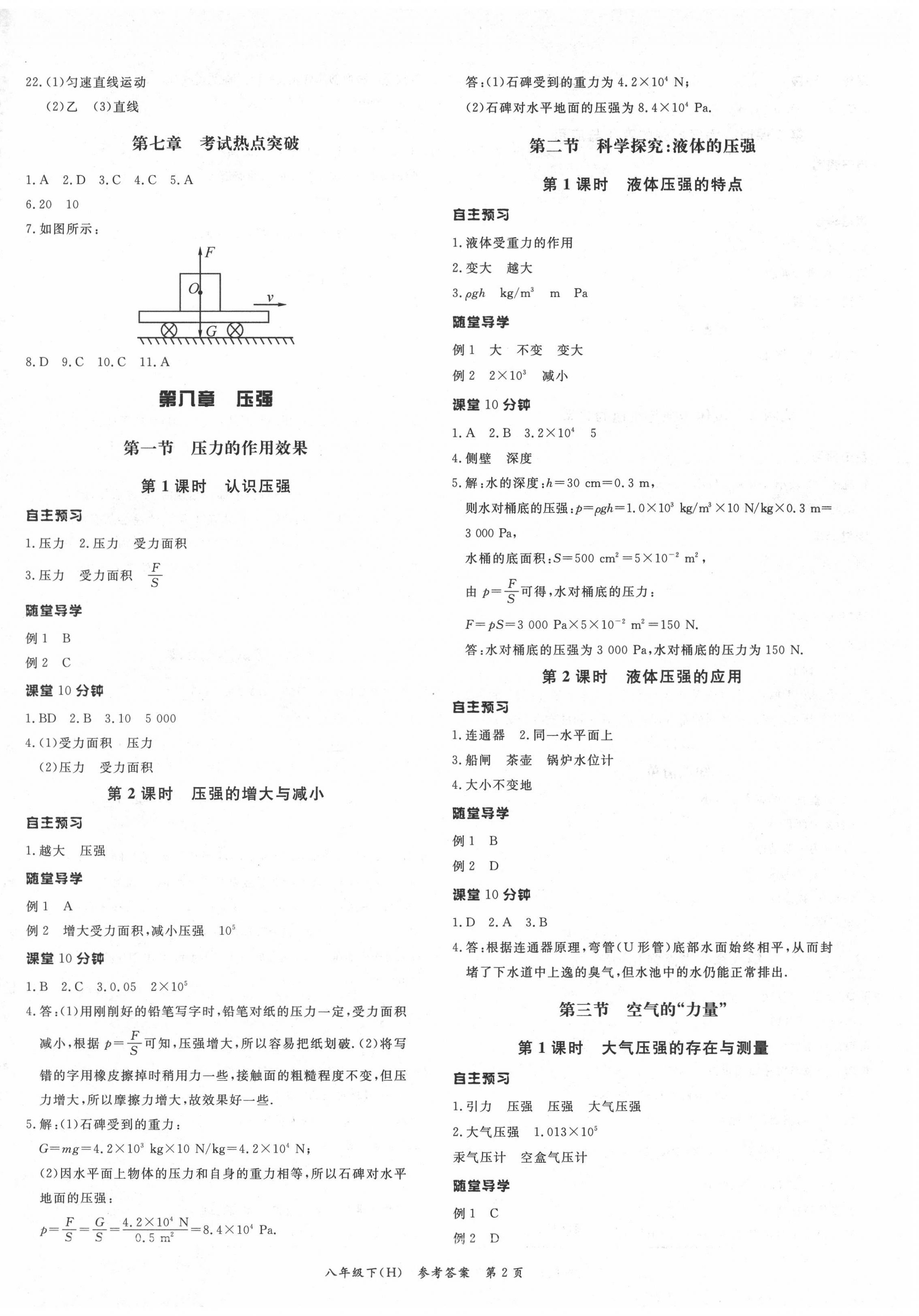 2020年名師點睛學(xué)練考八年級物理下冊滬教版 參考答案第2頁