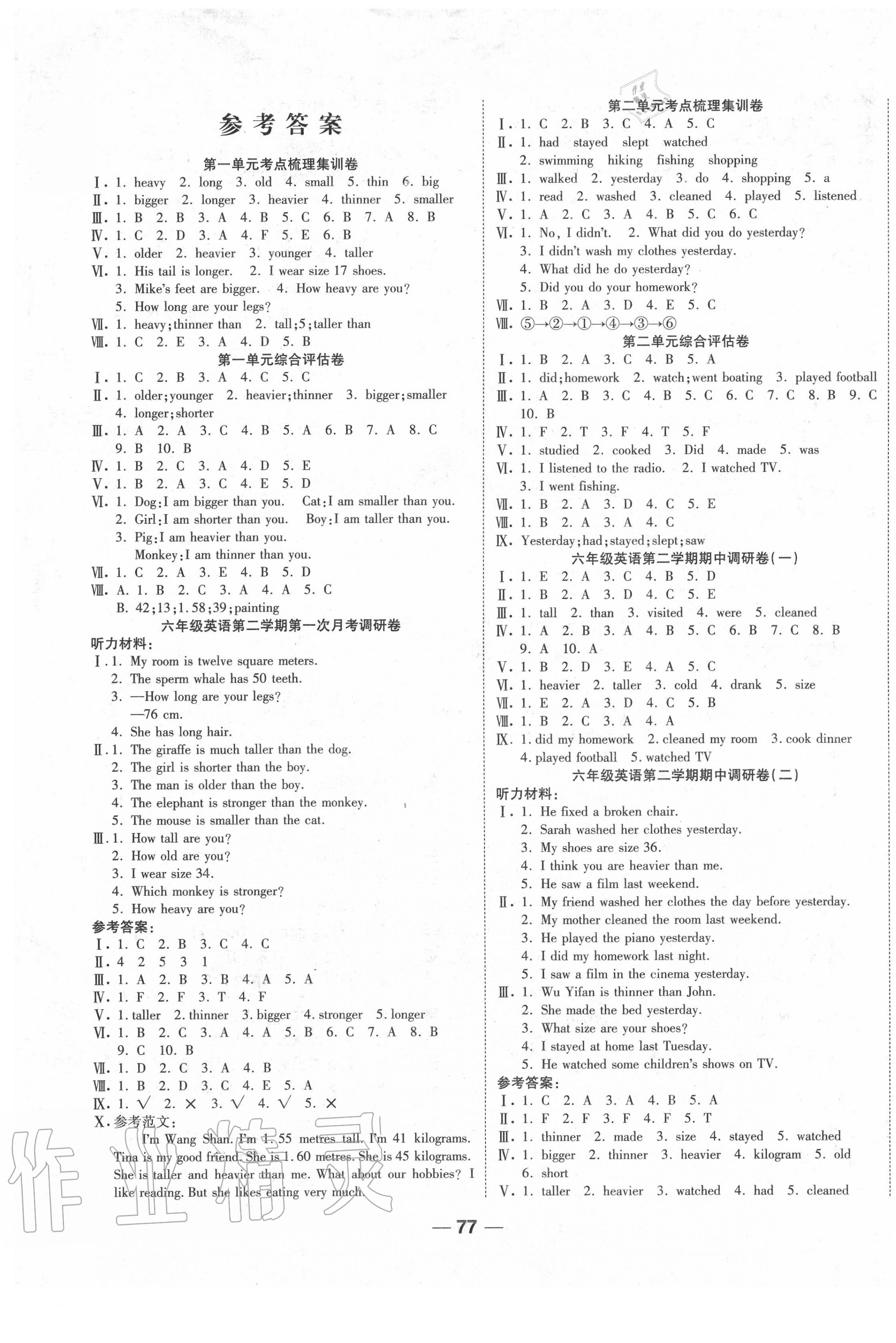 2020年一線調研卷六年級英語下冊人教版 第1頁