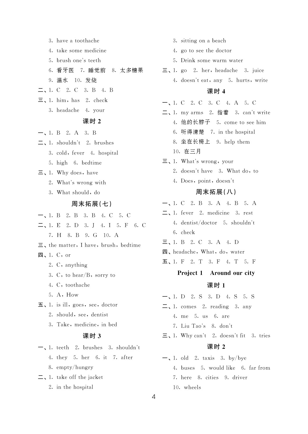 2020年陽光互動綠色成長空間五年級英語下冊譯林版 參考答案第4頁