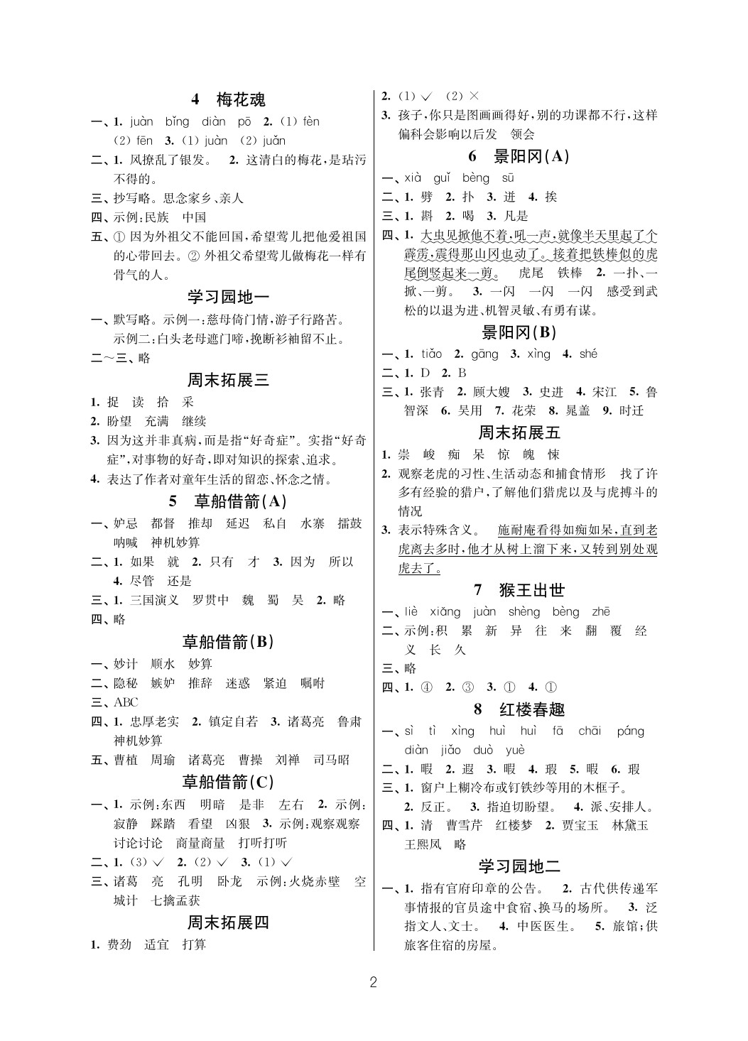 2020年陽(yáng)光互動(dòng)綠色成長(zhǎng)空間五年級(jí)語(yǔ)文下冊(cè)人教版 參考答案第2頁(yè)