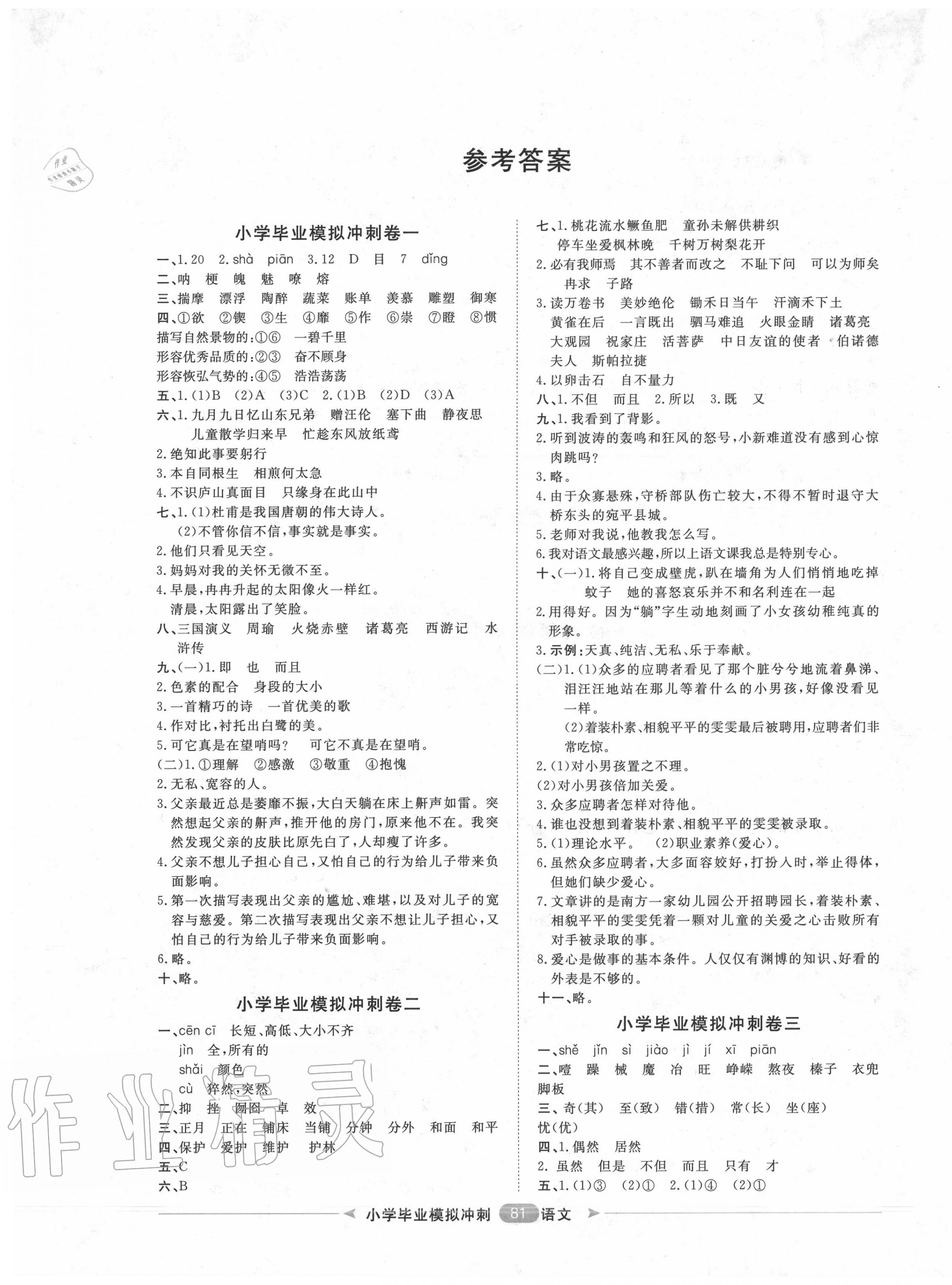 2020年陽光計(jì)劃第二步小學(xué)畢業(yè)總復(fù)習(xí)語文 第1頁