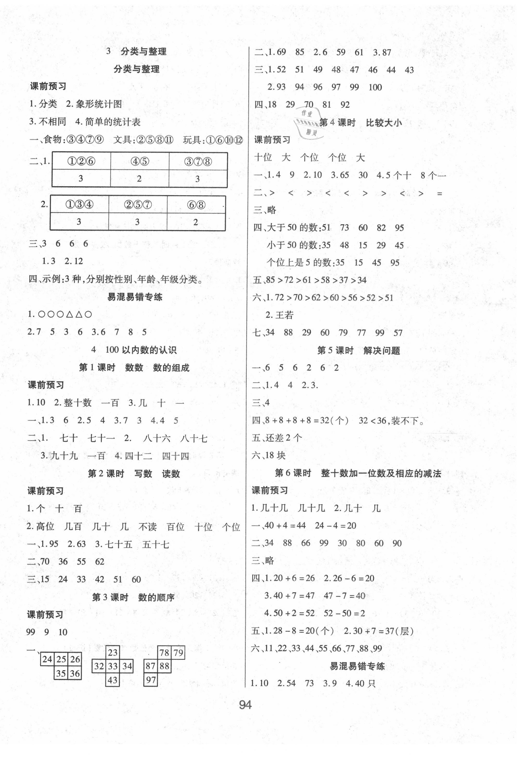 2020年優(yōu)佳隨堂練一年級數(shù)學下冊人教版 參考答案第2頁