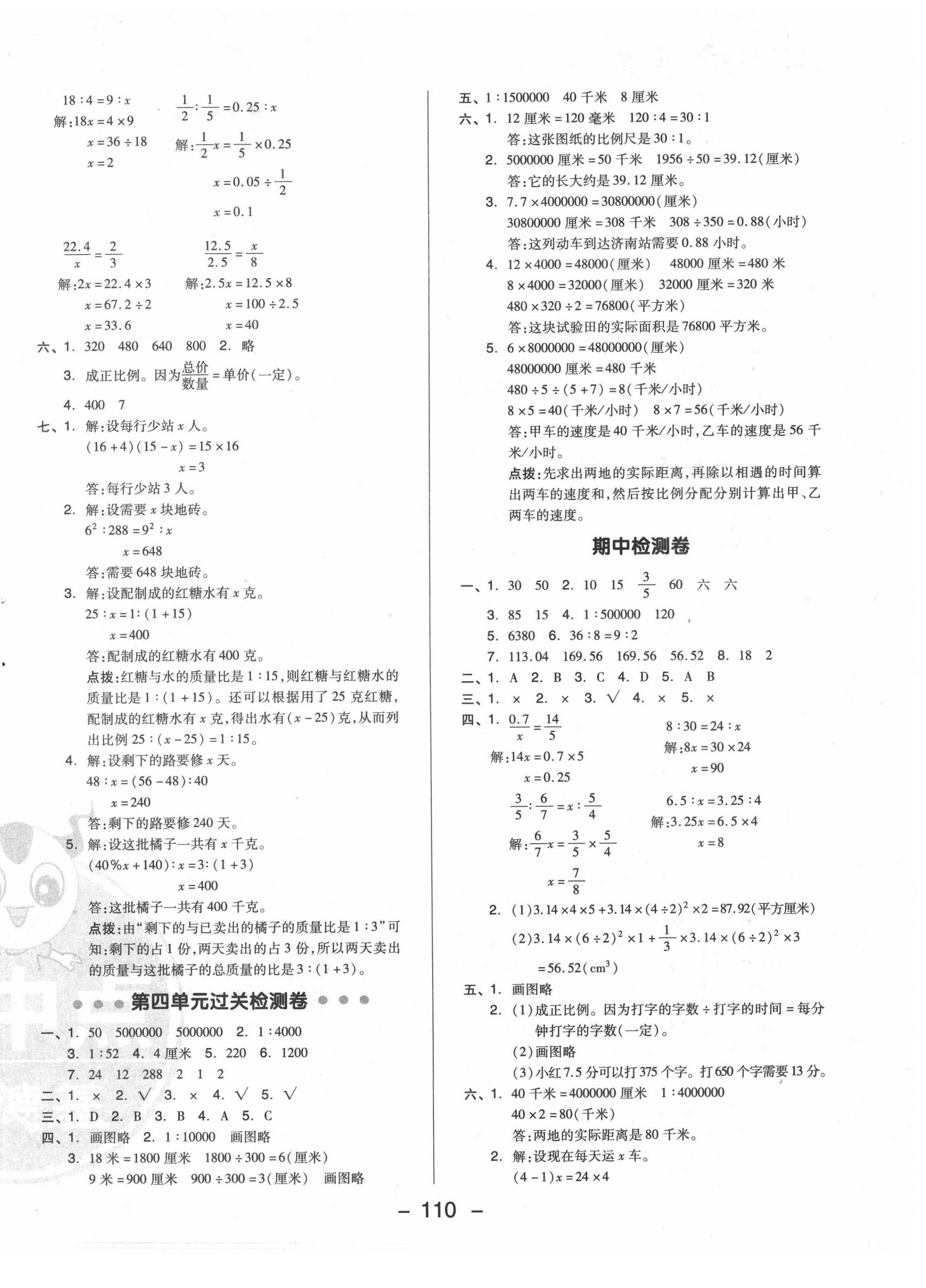 2020年综合应用创新题典中点六年级数学下册青岛版 参考答案第2页