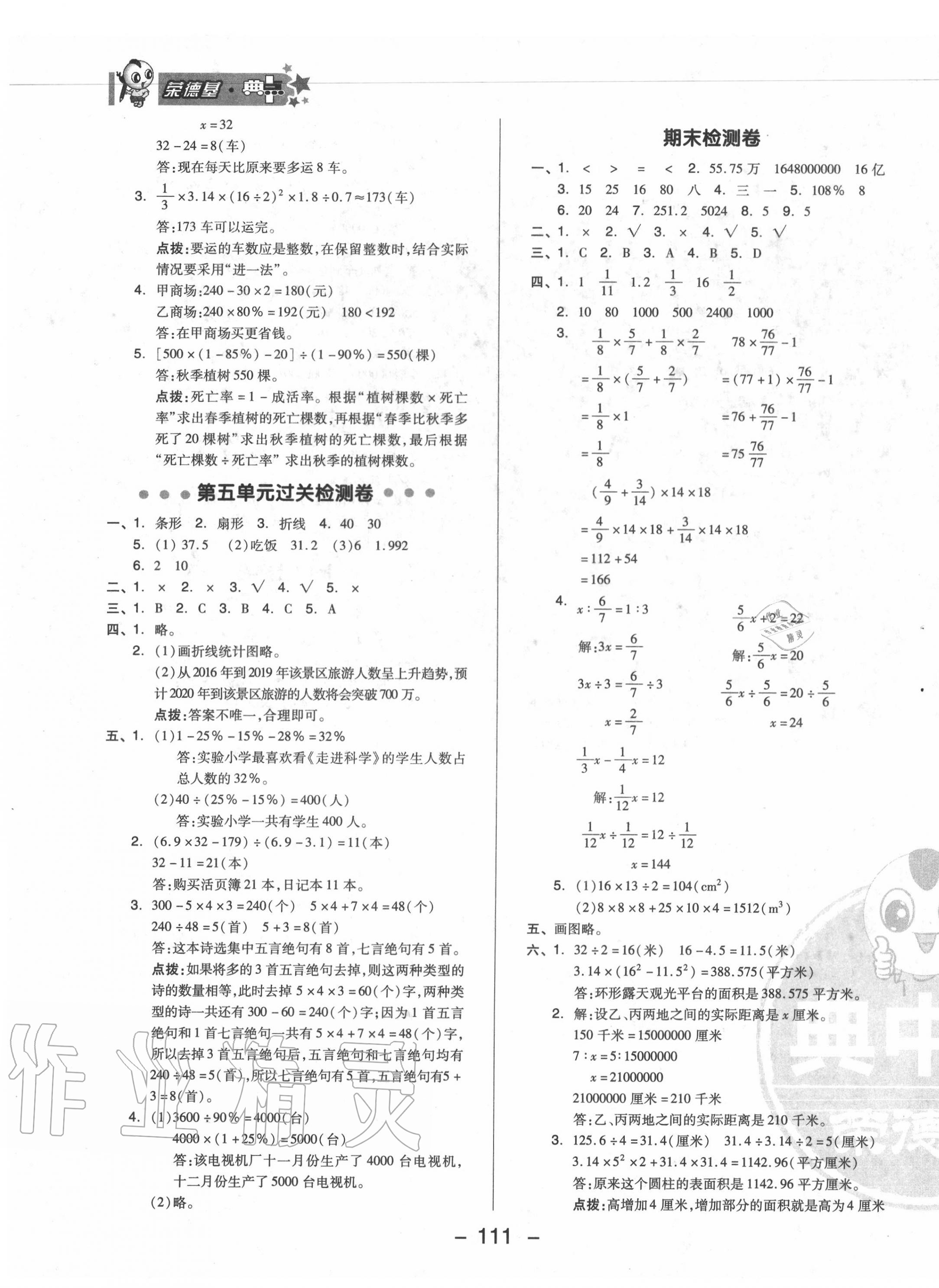 2020年综合应用创新题典中点六年级数学下册青岛版 参考答案第3页