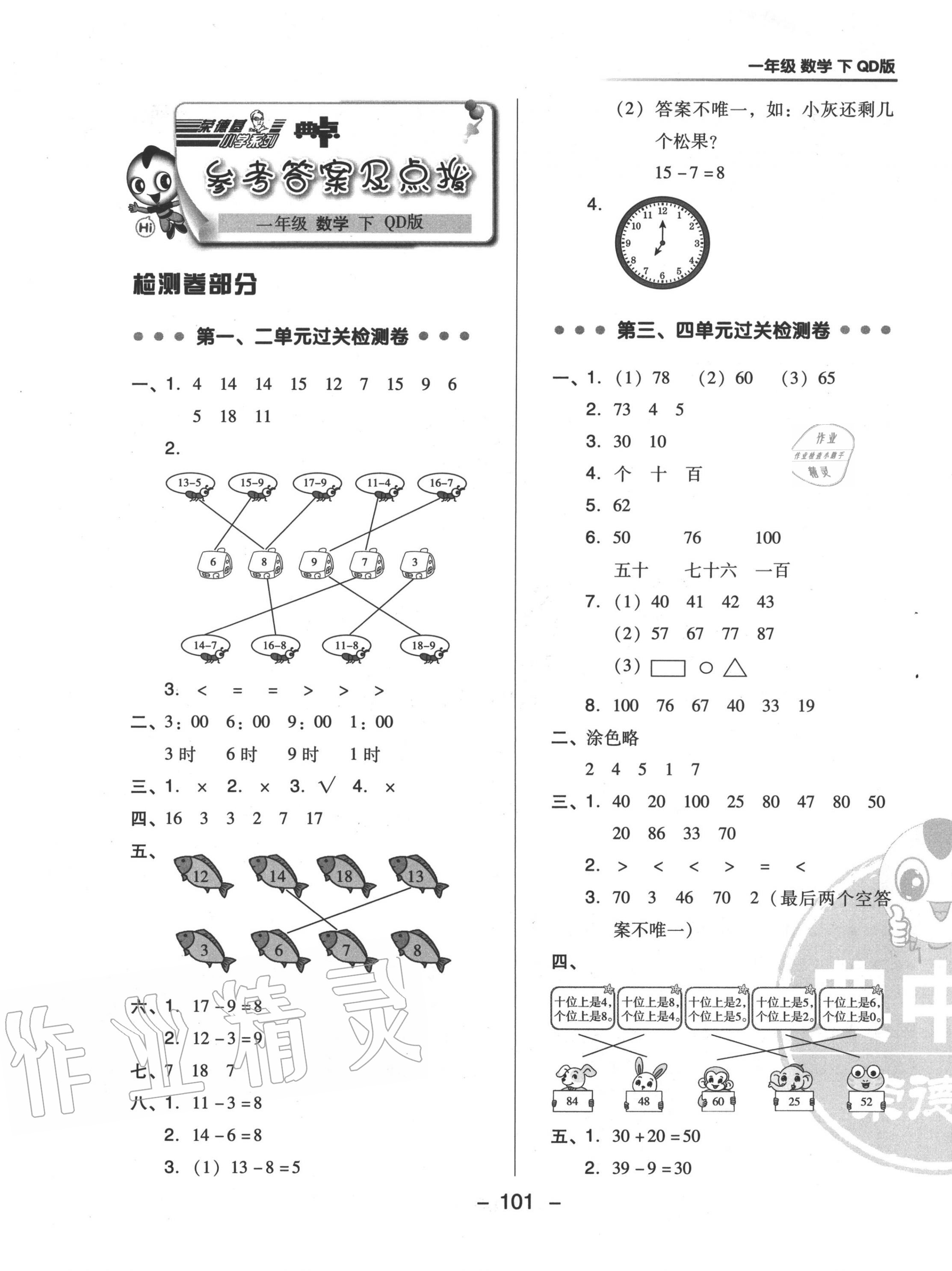 2020年綜合應(yīng)用創(chuàng)新題典中點(diǎn)一年級數(shù)學(xué)下冊青島版 參考答案第1頁