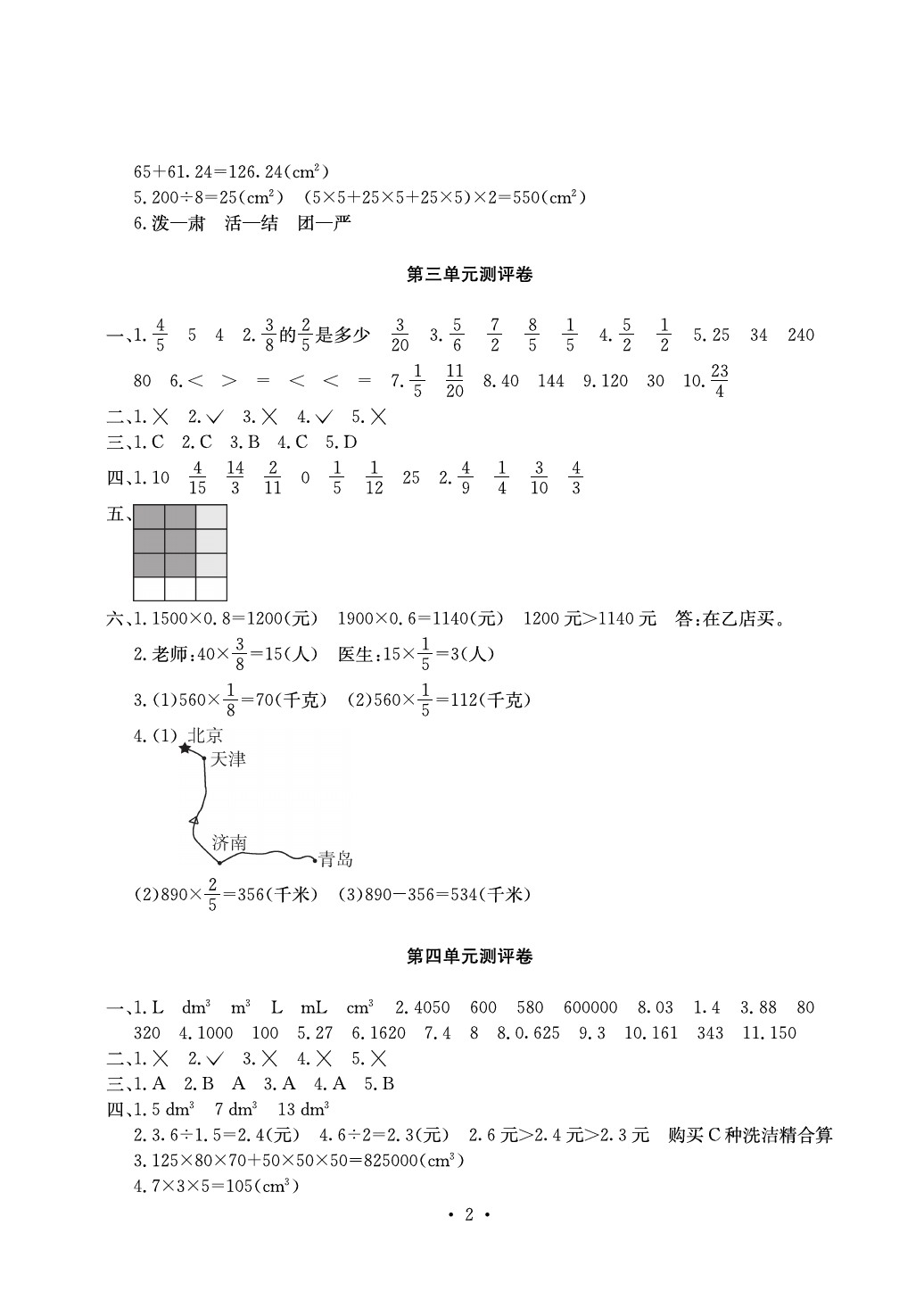 2020年大顯身手素質(zhì)教育單元測(cè)評(píng)卷五年級(jí)數(shù)學(xué)下冊(cè)A版 參考答案第2頁