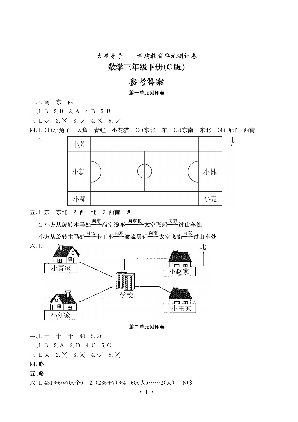 2020年大顯身手素質(zhì)教育單元測(cè)評(píng)卷三年級(jí)數(shù)學(xué)下冊(cè)C版 參考答案第1頁