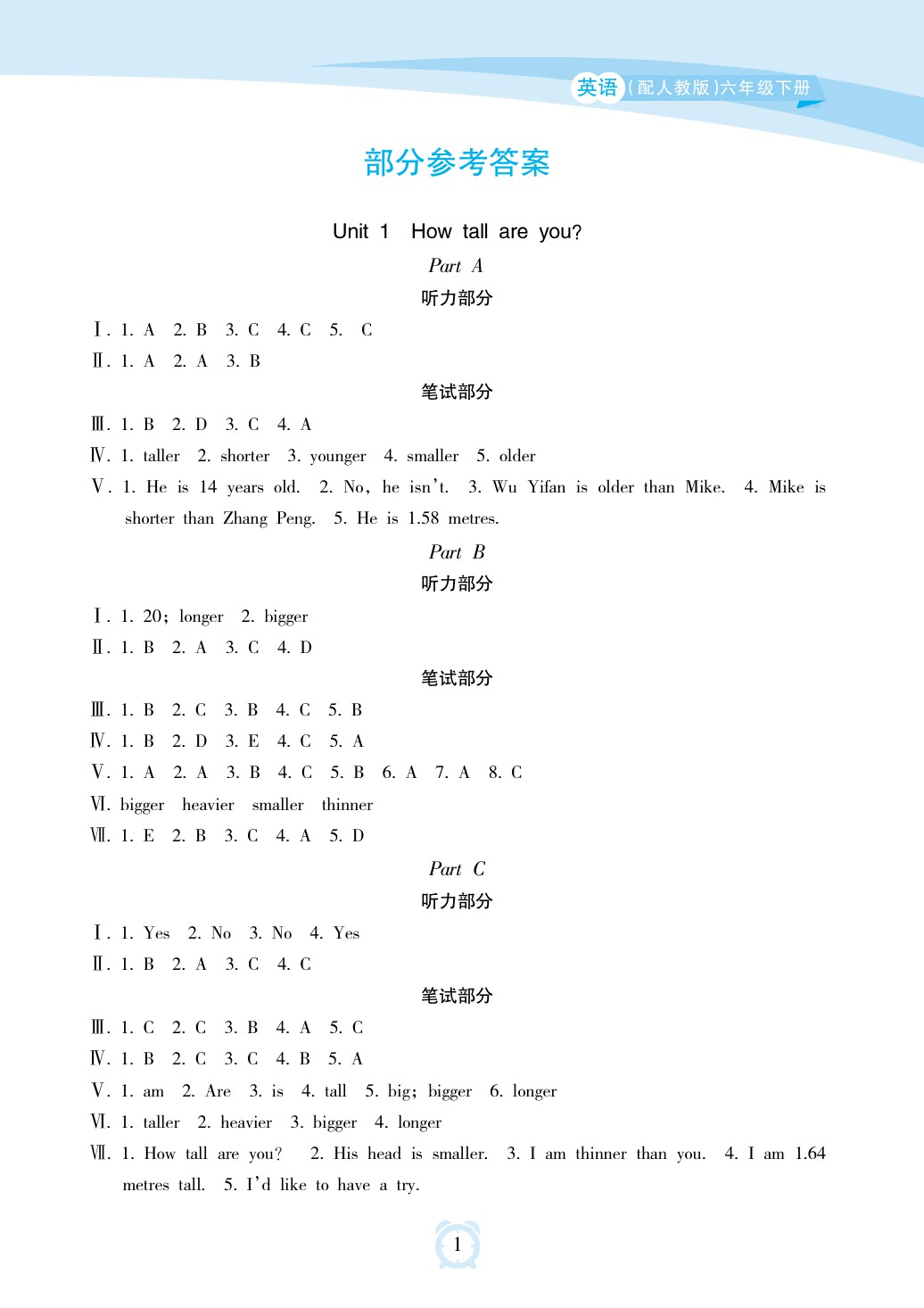 2020年新課程學(xué)習(xí)指導(dǎo)海南出版社六年級(jí)英語(yǔ)下冊(cè)人教版 參考答案第1頁(yè)