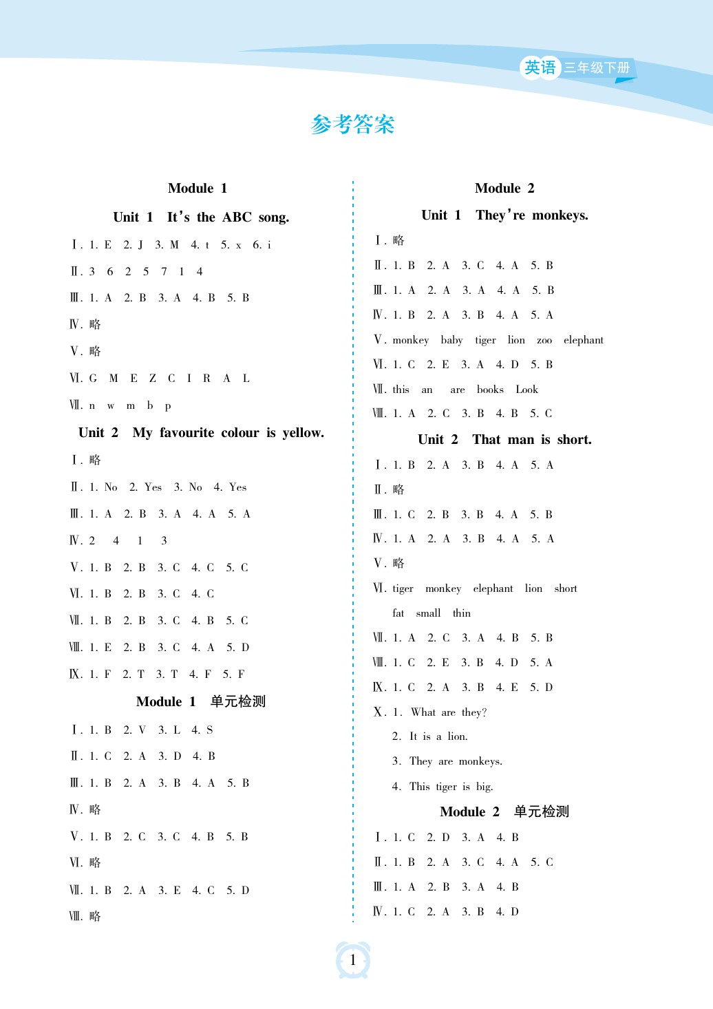 2020年新課程學(xué)習(xí)指導(dǎo)海南出版社三年級英語下冊外研版 參考答案第1頁