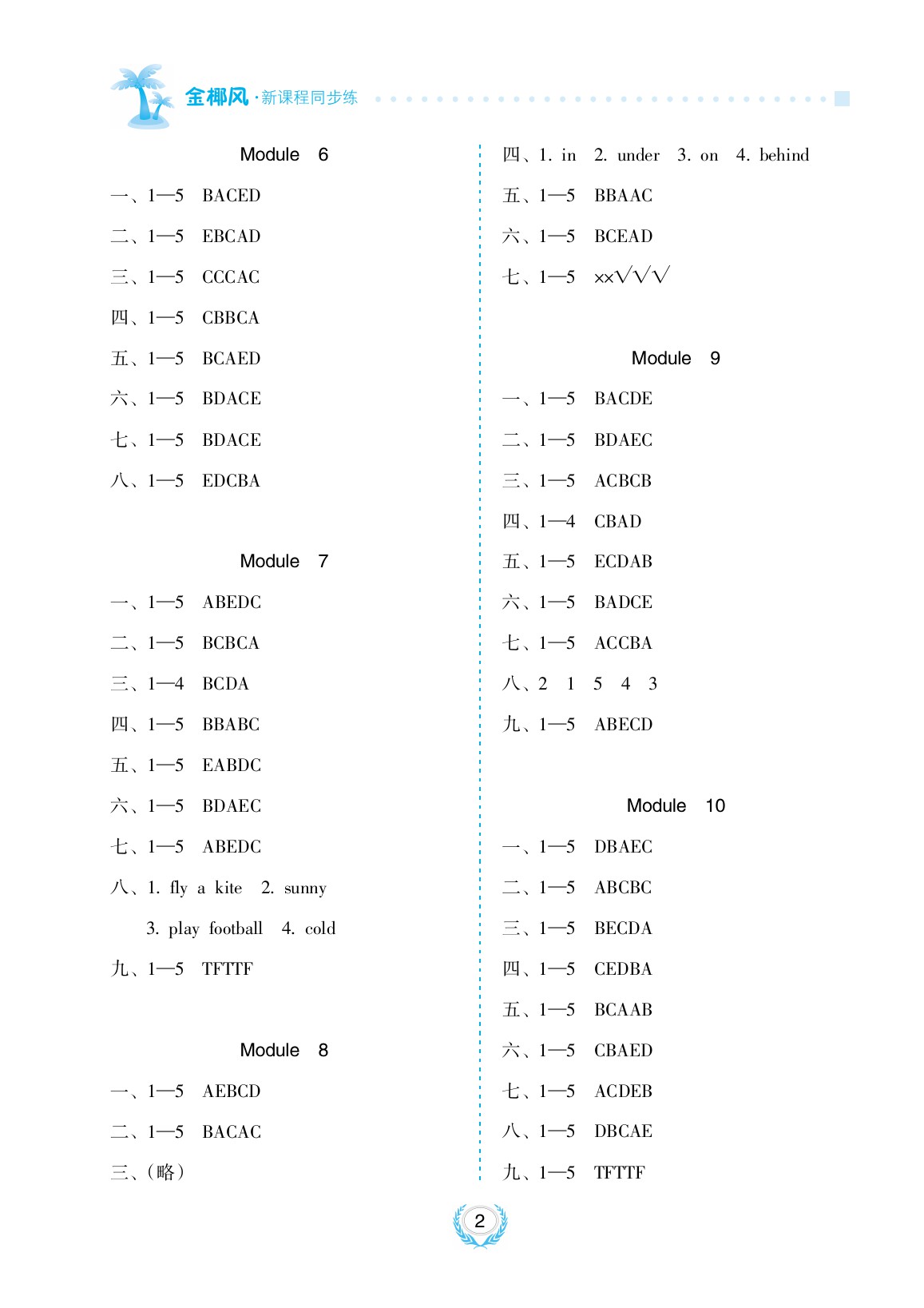 2020年金椰風(fēng)新課程同步練三年級英語下冊外研版 參考答案第2頁