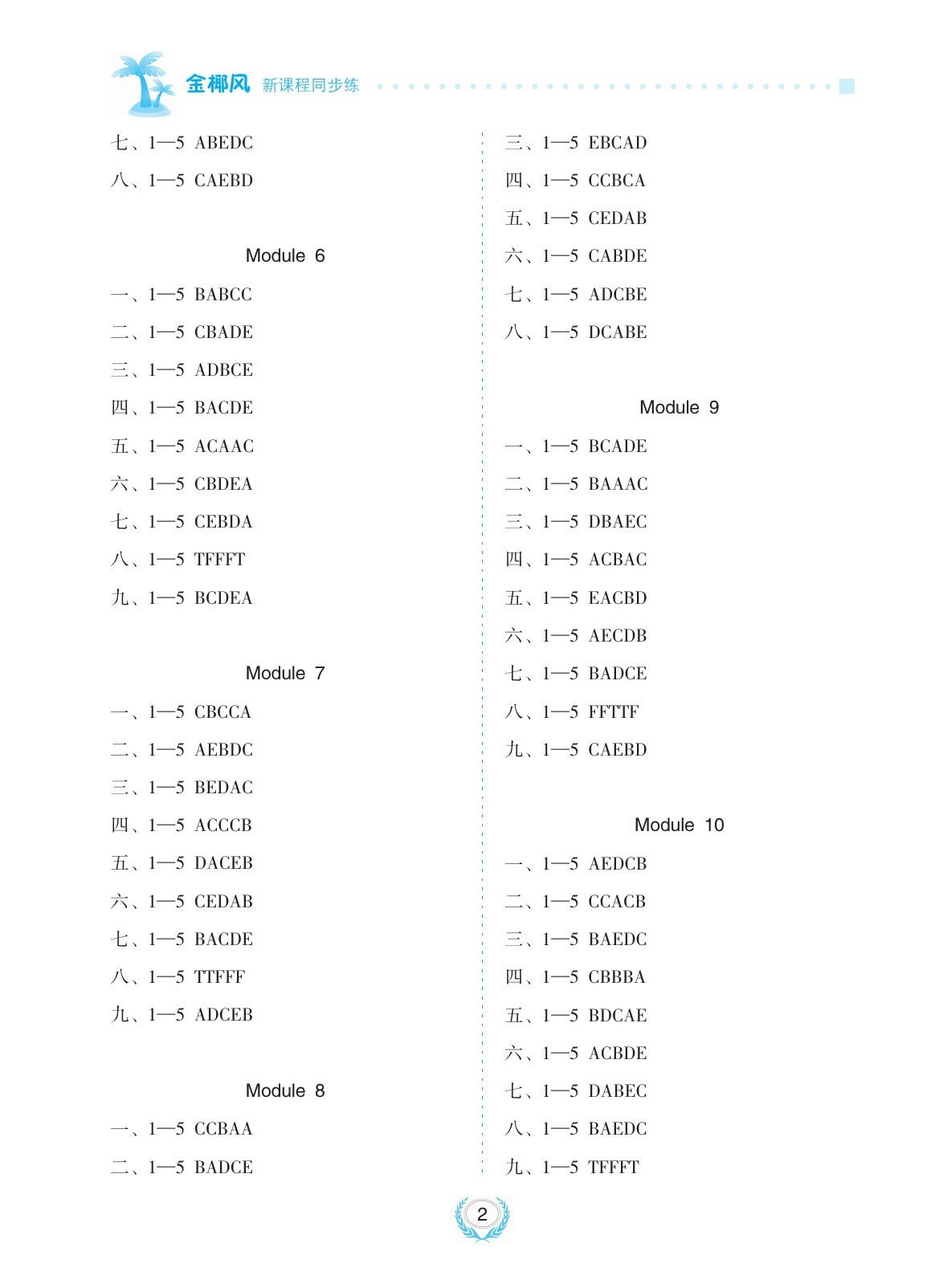 2020年金椰風新課程同步練四年級英語下冊外研版 參考答案第2頁