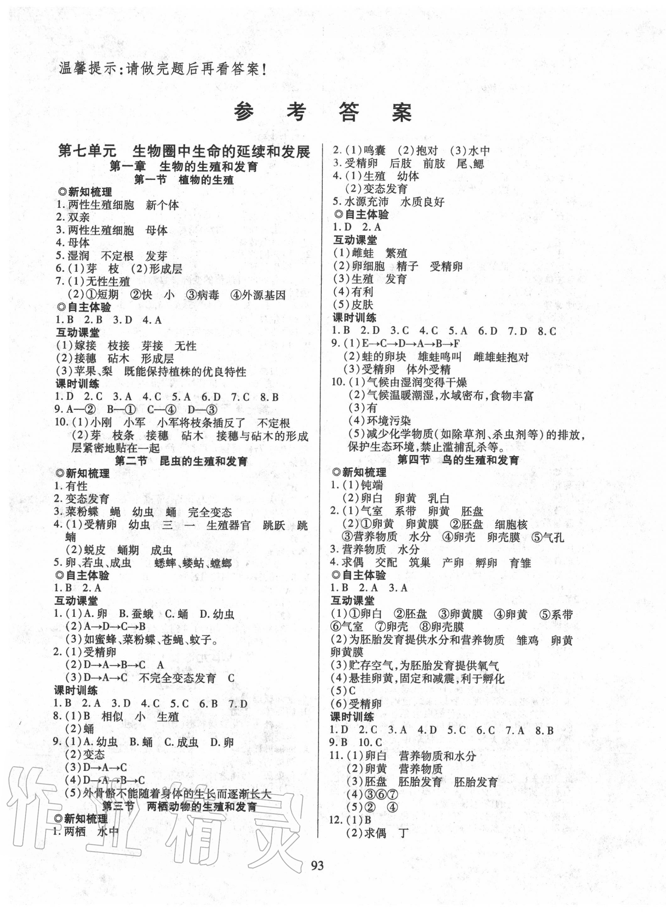 2020年有效課堂課時(shí)導(dǎo)學(xué)案八年級(jí)生物下冊(cè)人教版 第1頁(yè)