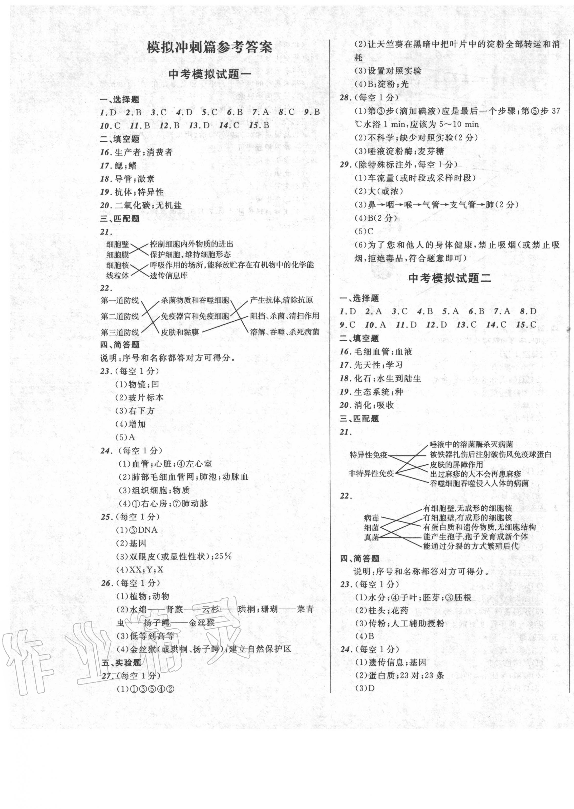 2020年中考全程復(fù)習(xí)訓(xùn)練生物 第1頁