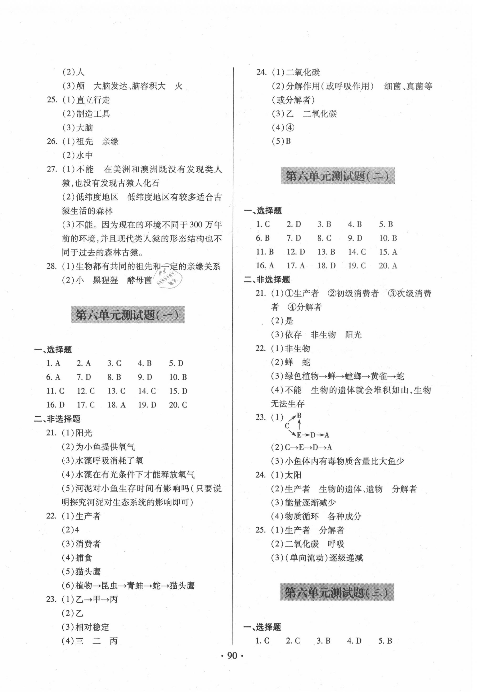 2020年单元自测试卷八年级生物下册人教版 第2页