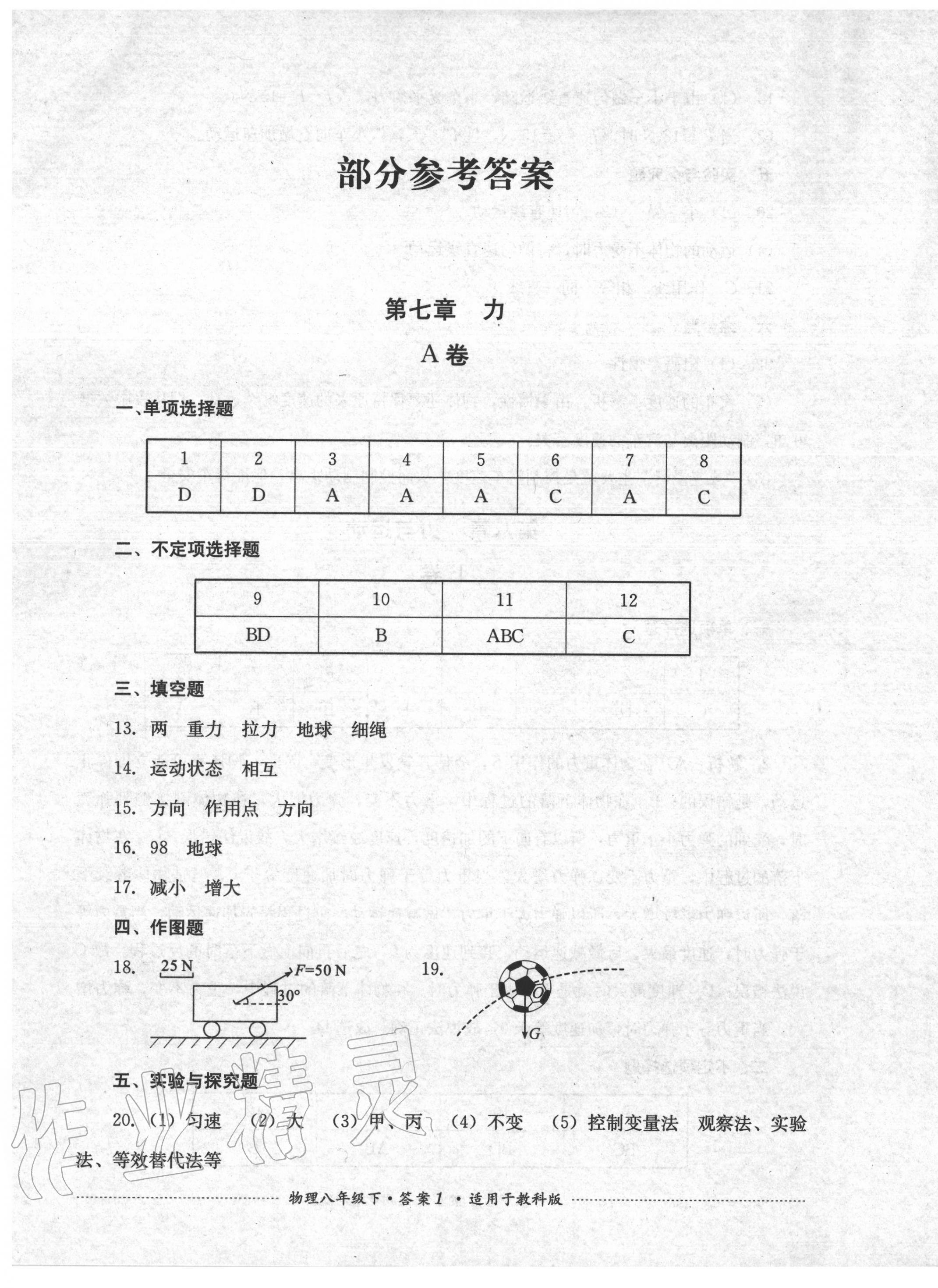 2020年單元測(cè)試八年級(jí)物理下冊(cè)教科版四川教育出版社 第1頁