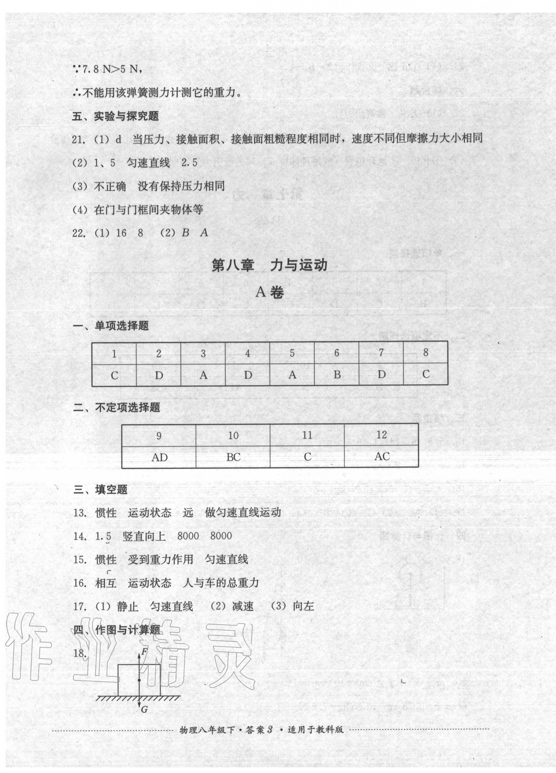 2020年單元測試八年級物理下冊教科版四川教育出版社 第3頁