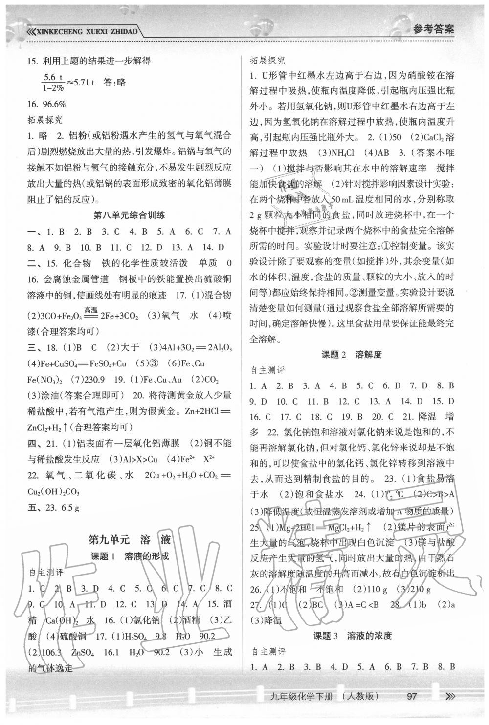 2020年新課程學習指導九年級化學下冊人教版南方出版社 第3頁