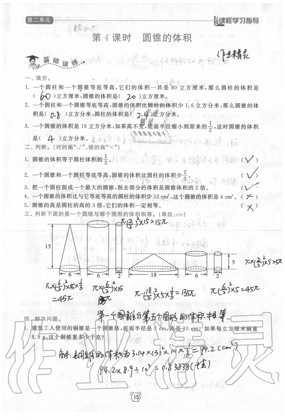 2020年新課程學(xué)習(xí)指導(dǎo)南方出版社六年級數(shù)學(xué)下冊蘇教版 參考答案第15頁